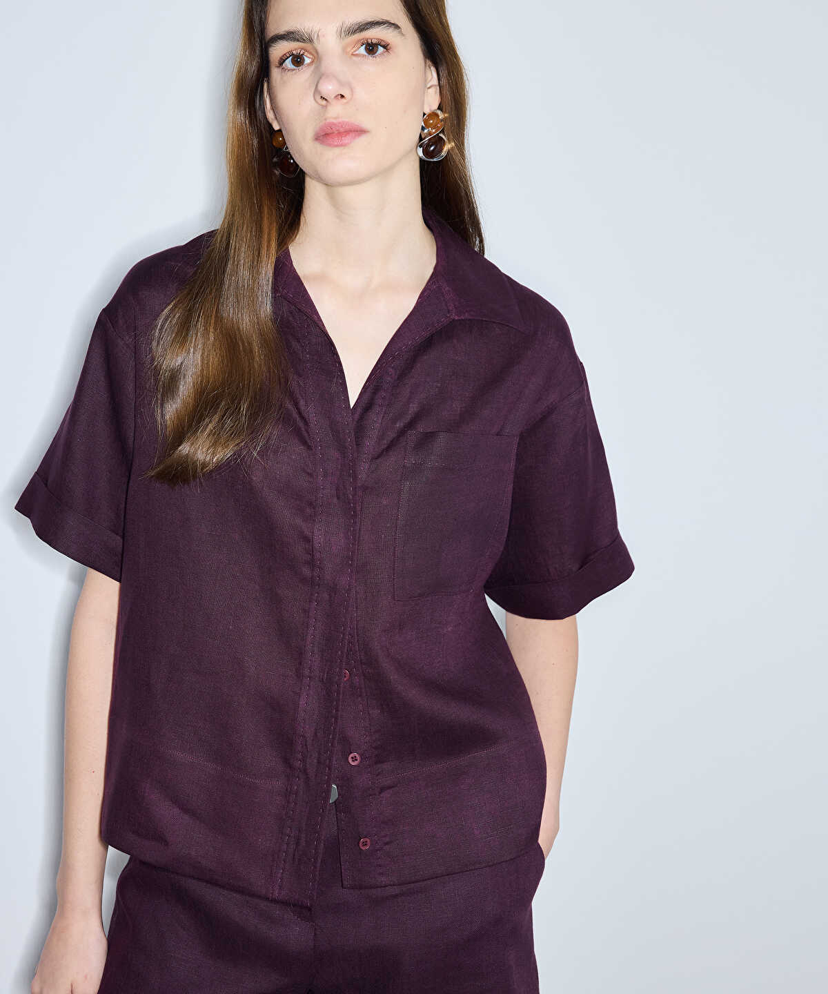 Single-Pocket Linen Blouse