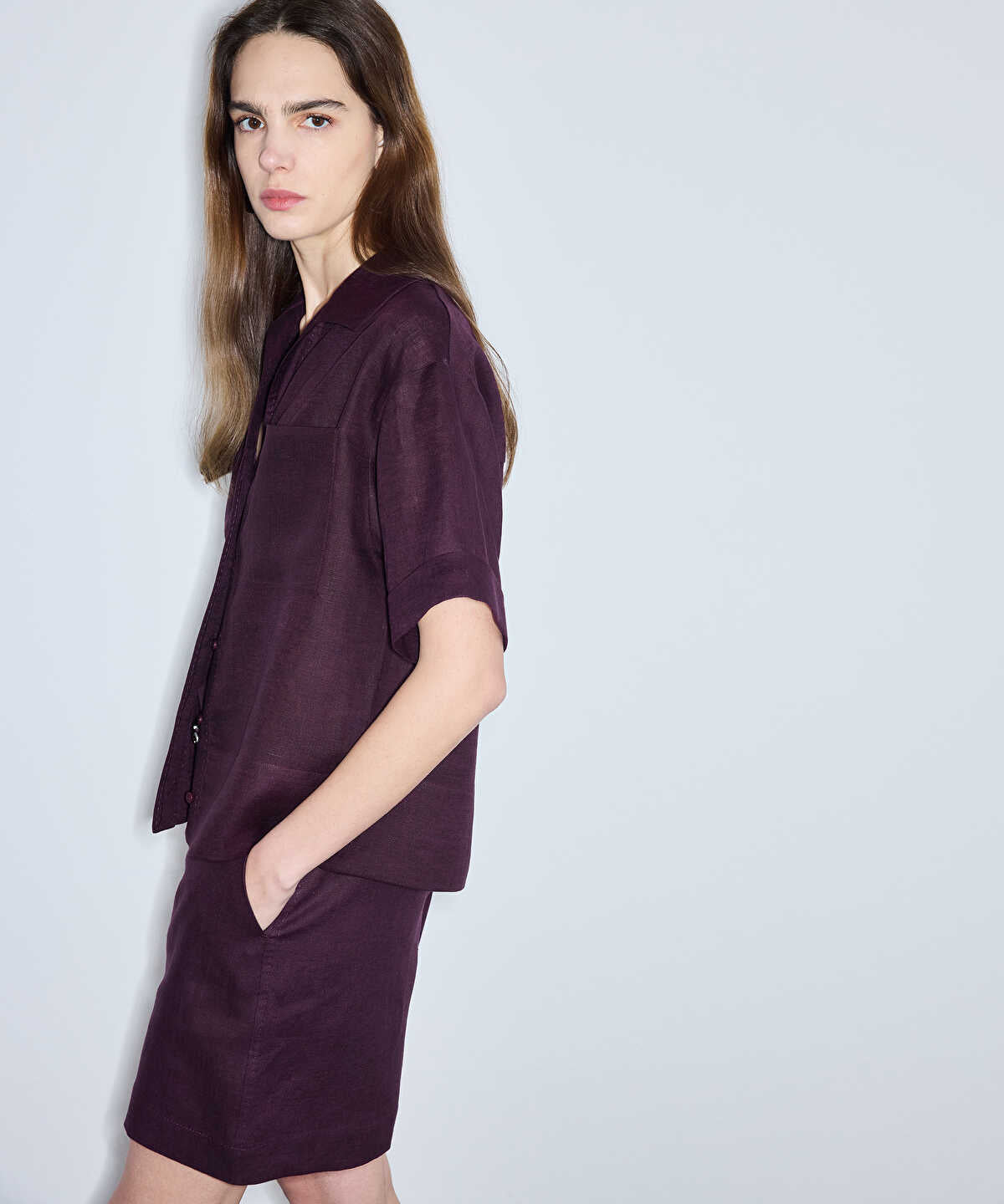 Single-Pocket Linen Blouse