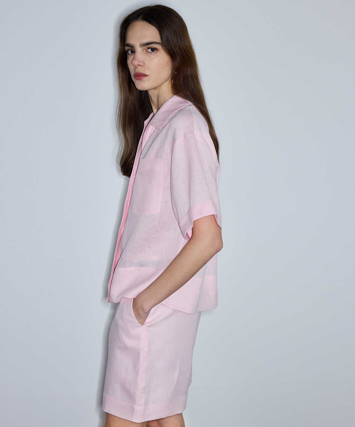 Single-Pocket Linen Blouse