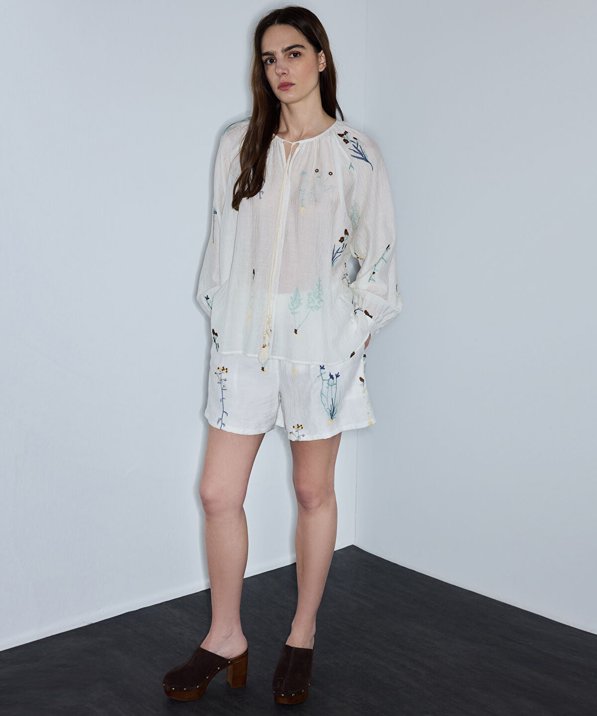 Textured Floral Embroidered Blouse