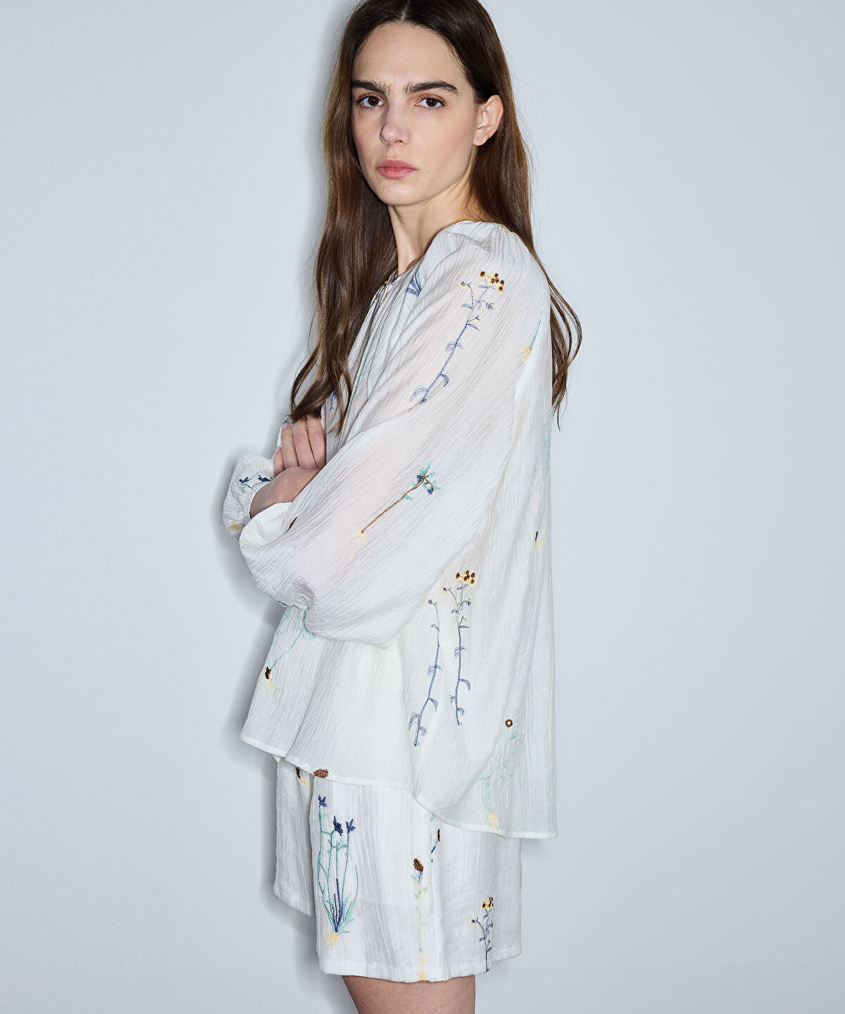 Textured Floral Embroidered Blouse