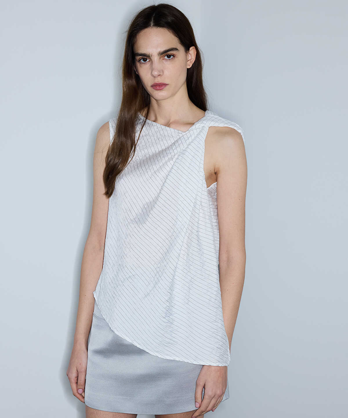 Asymmetric Twisted Striped Blouse