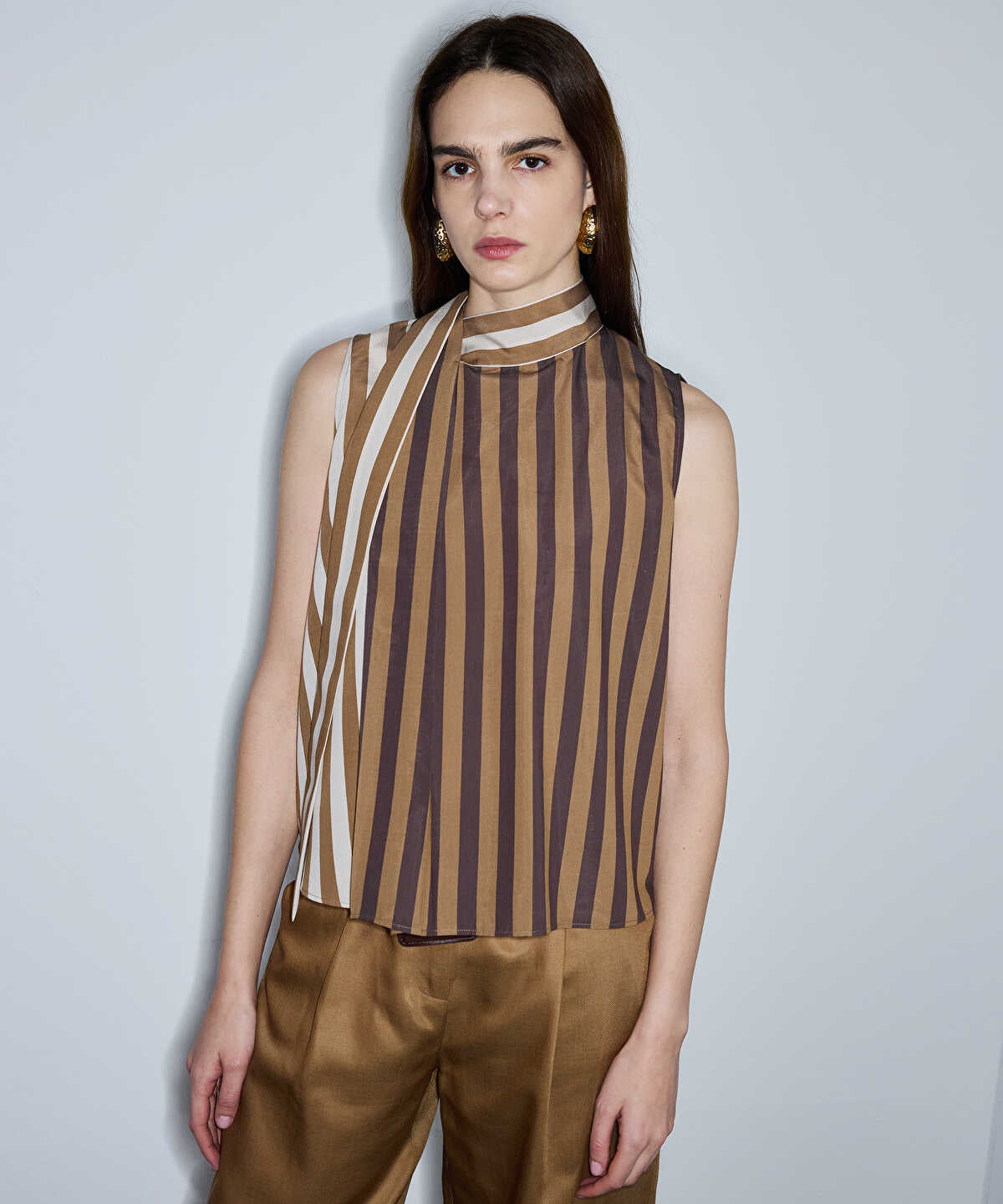 Scarf-Effect Striped Blouse