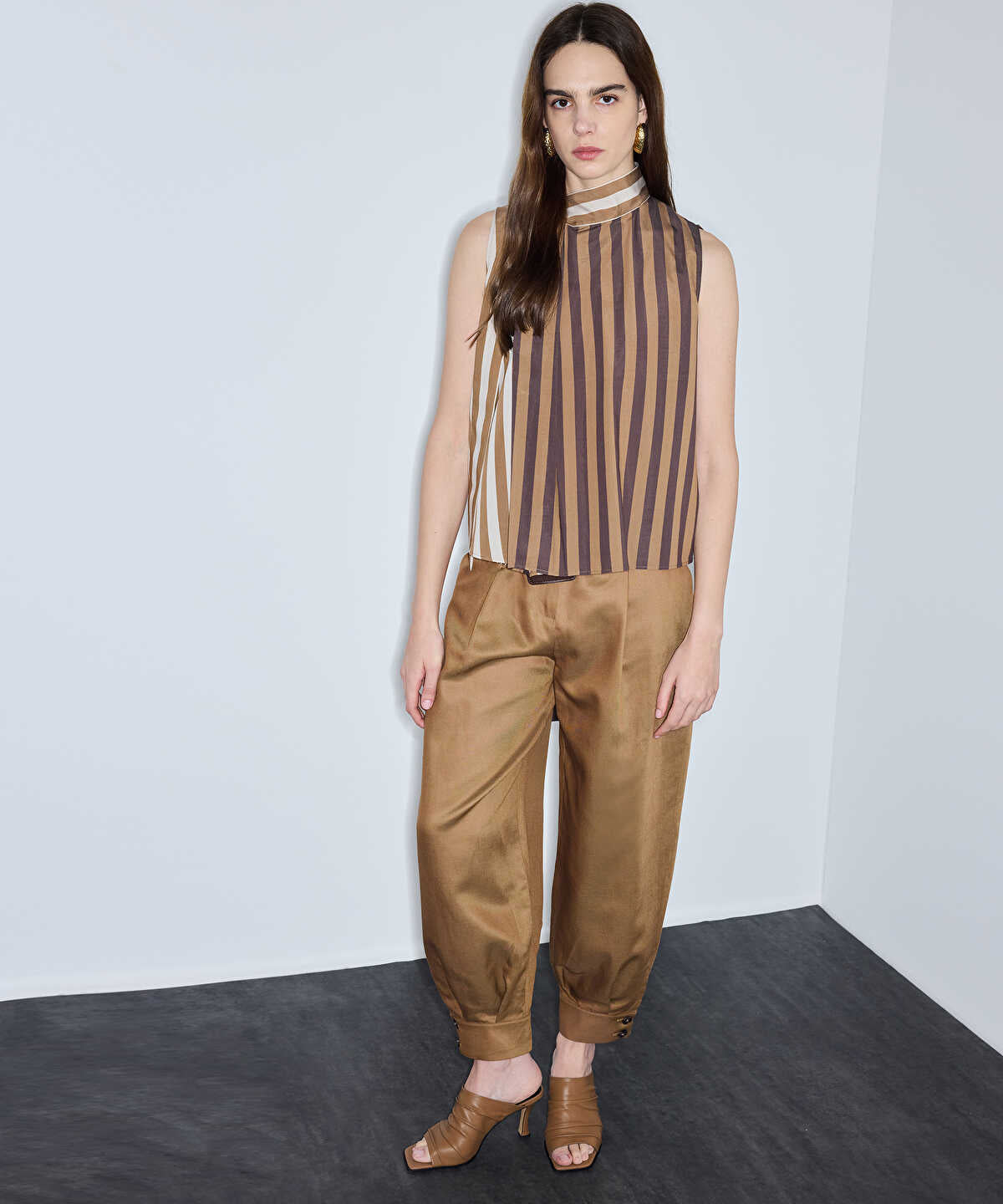 Scarf-Effect Striped Blouse