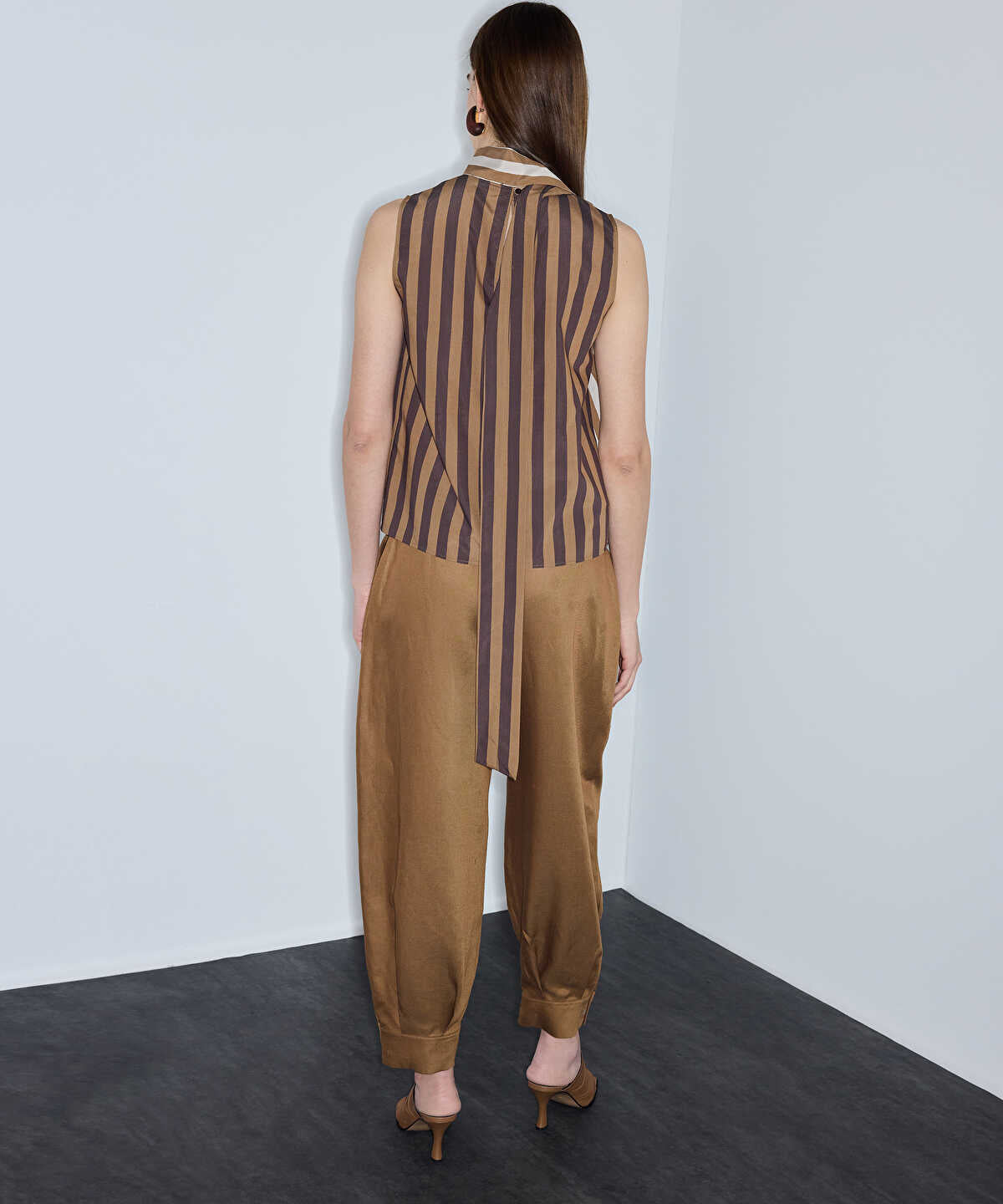 Scarf-Effect Striped Blouse