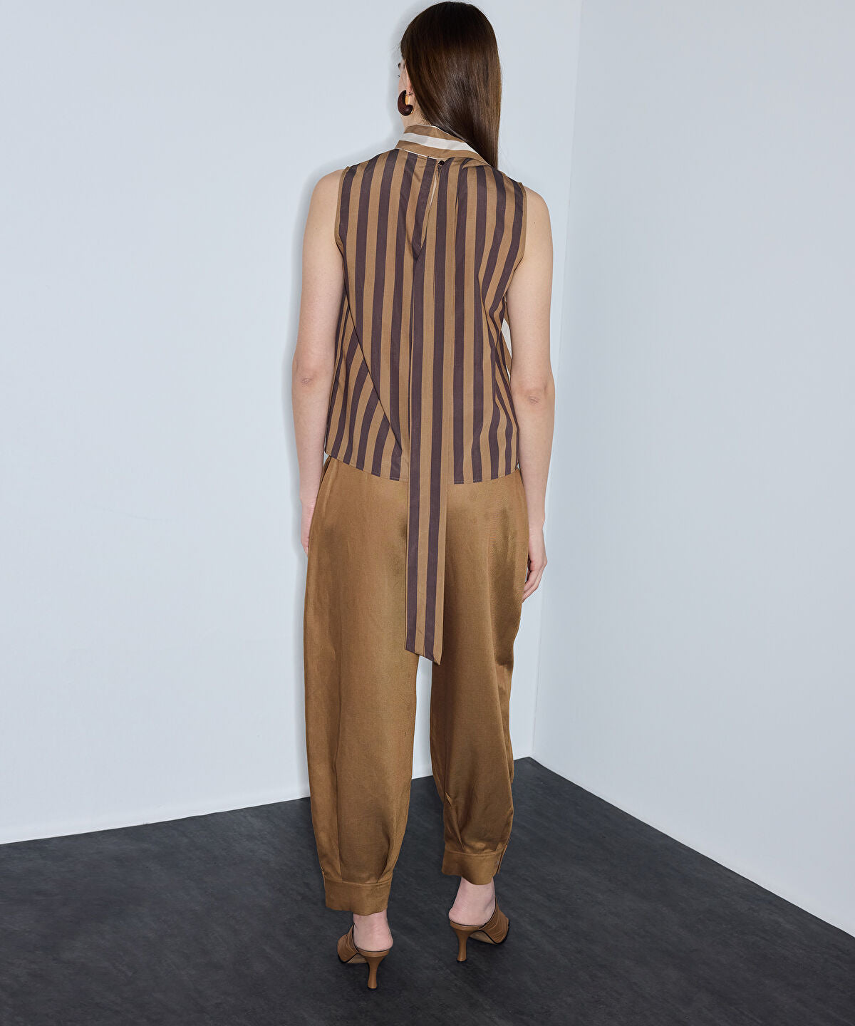 Scarf-Effect Striped Blouse
