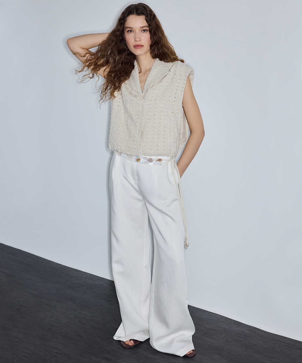 Raw Edge Vest with Shoulder Pads