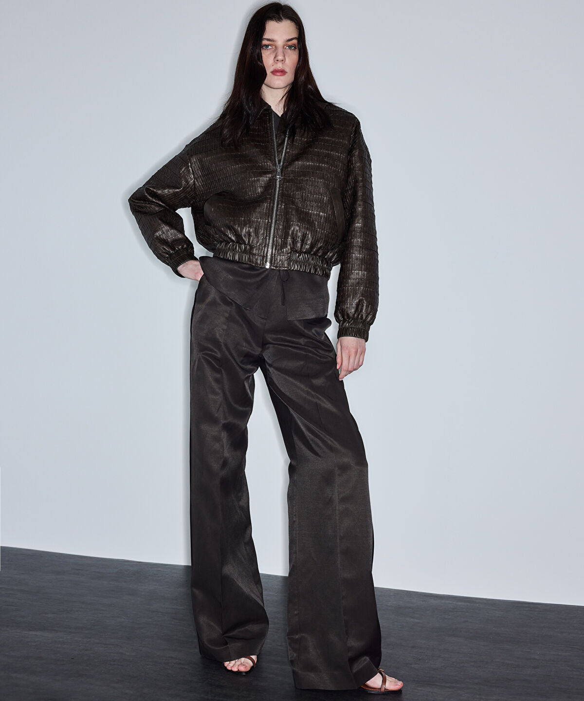 Leather-Effect Textured Coat