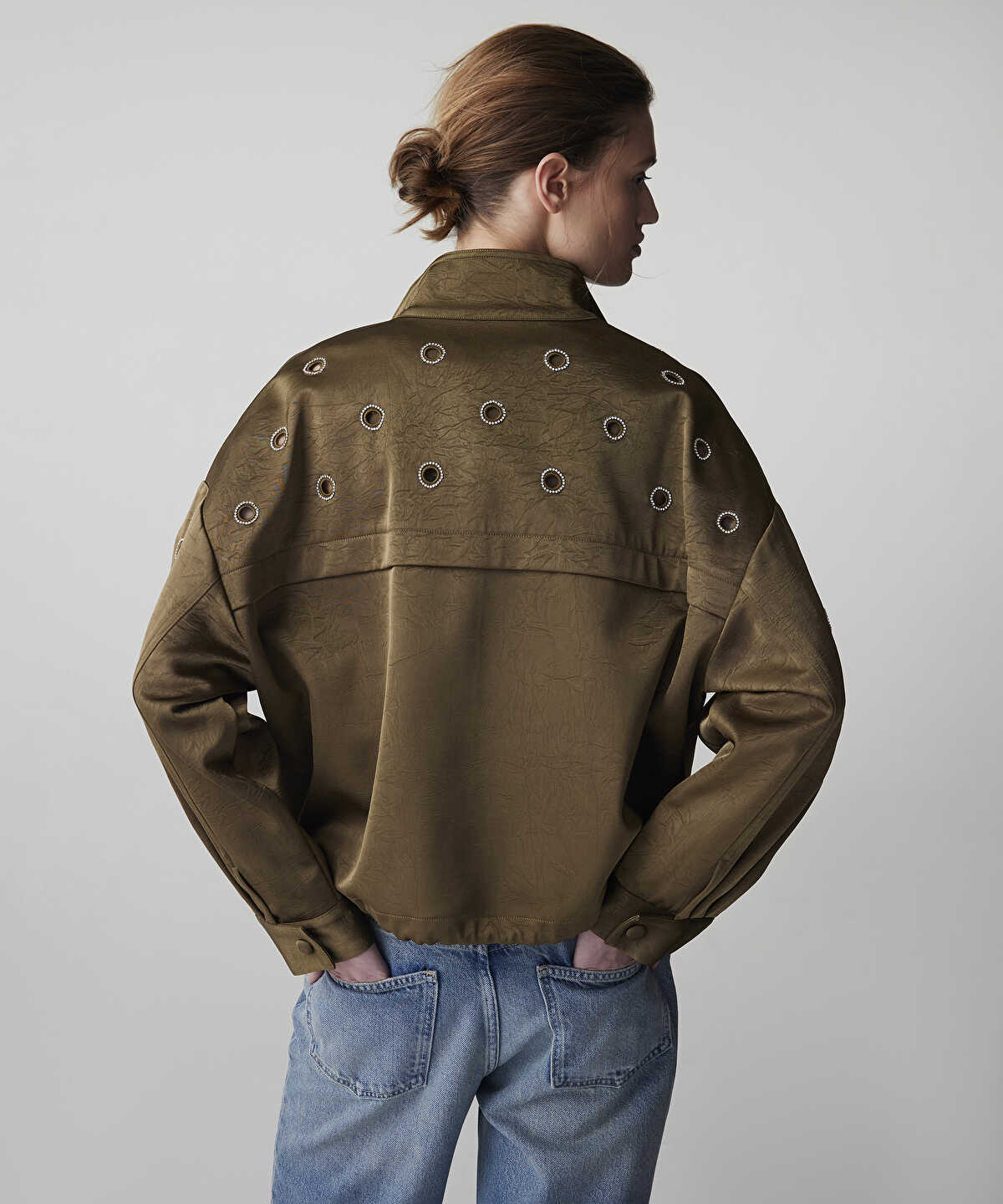 Embellished Crinkle-Effect Coat
