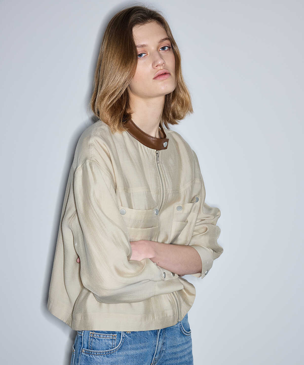 Contrast Collar Coat