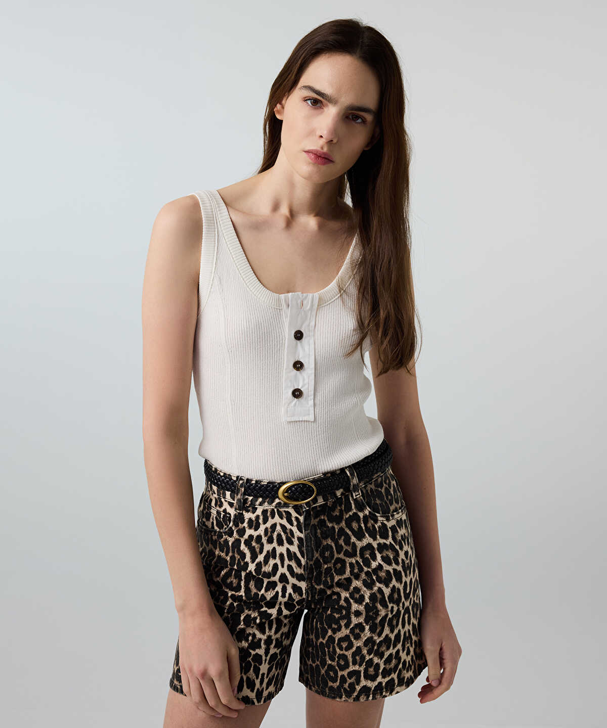 Leopard Print Non-Denim Shorts
