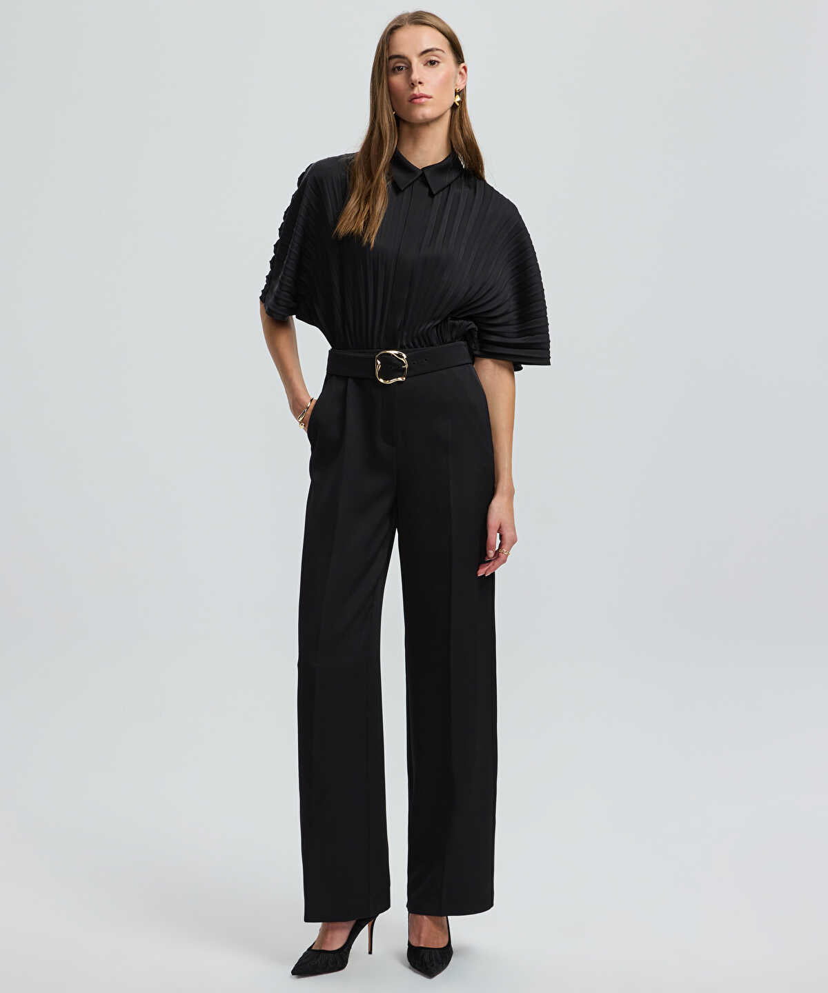 Pleated Wide-Leg Jumpsuit