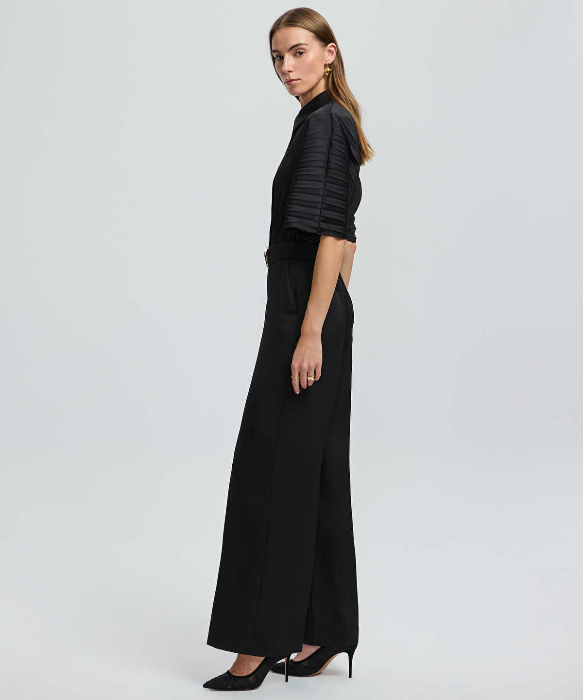 Pleated Wide-Leg Jumpsuit