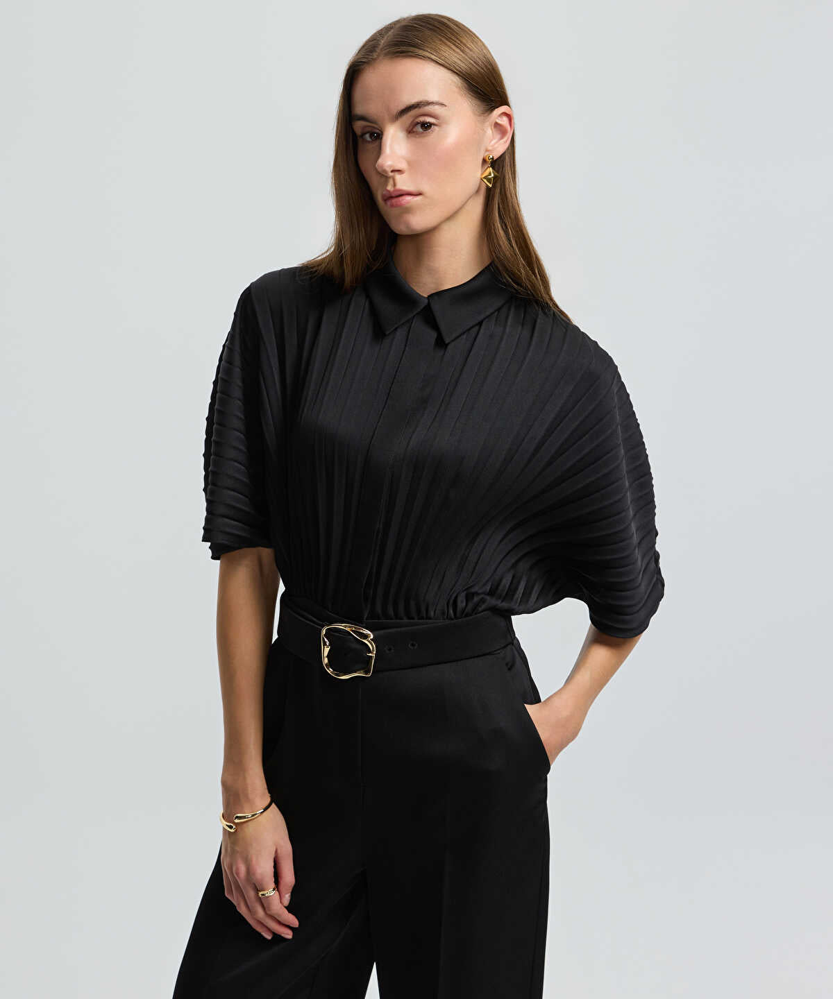 Pleated Wide-Leg Jumpsuit