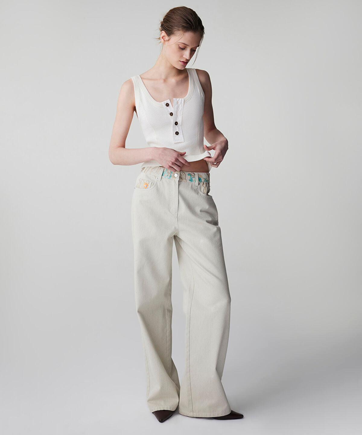 Embroidered Non-Denim Jeans