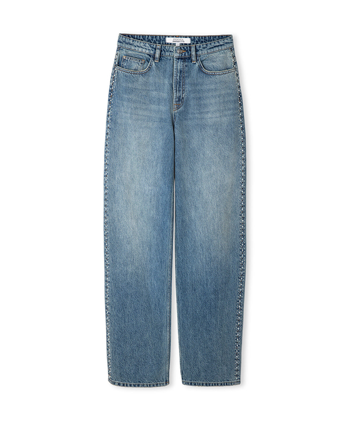 Stud-Embellished Wide Leg Jeans