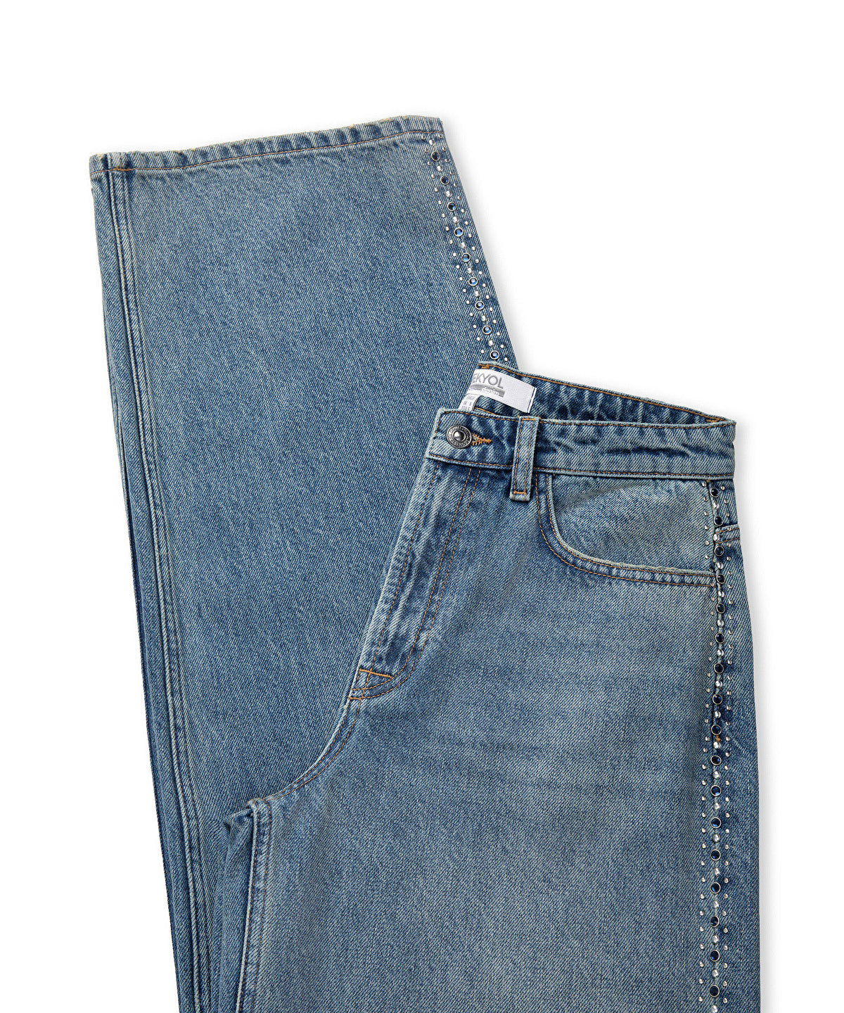 Stud-Embellished Wide Leg Jeans