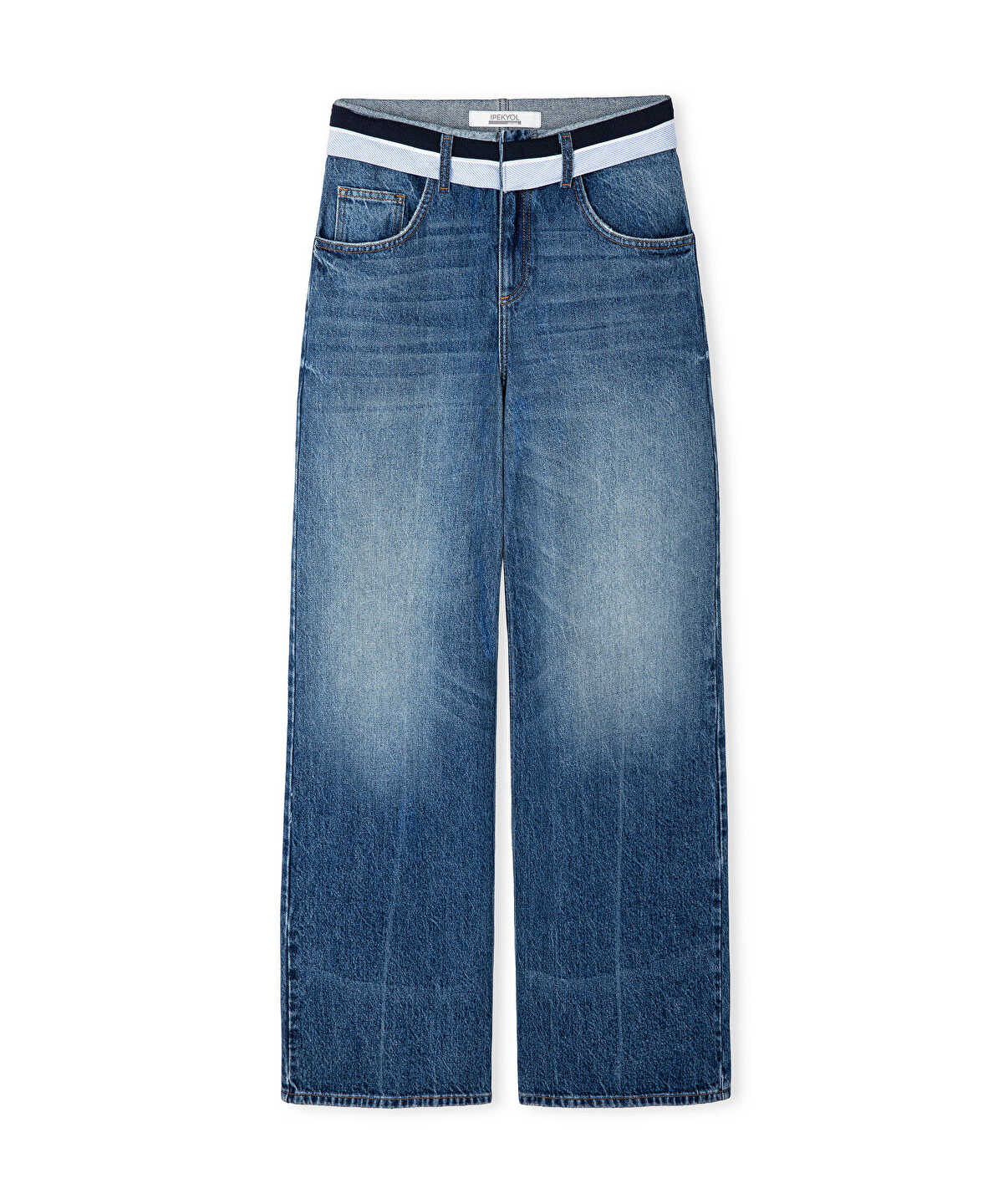 Contrast Waist Wide Leg Jeans