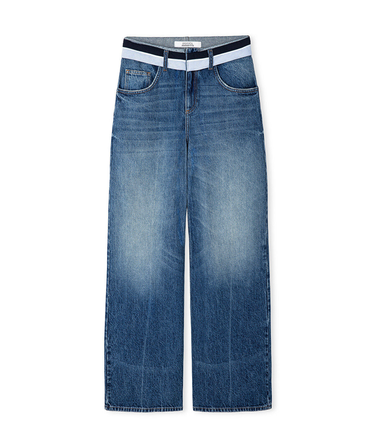 Contrast Waist Wide Leg Jeans
