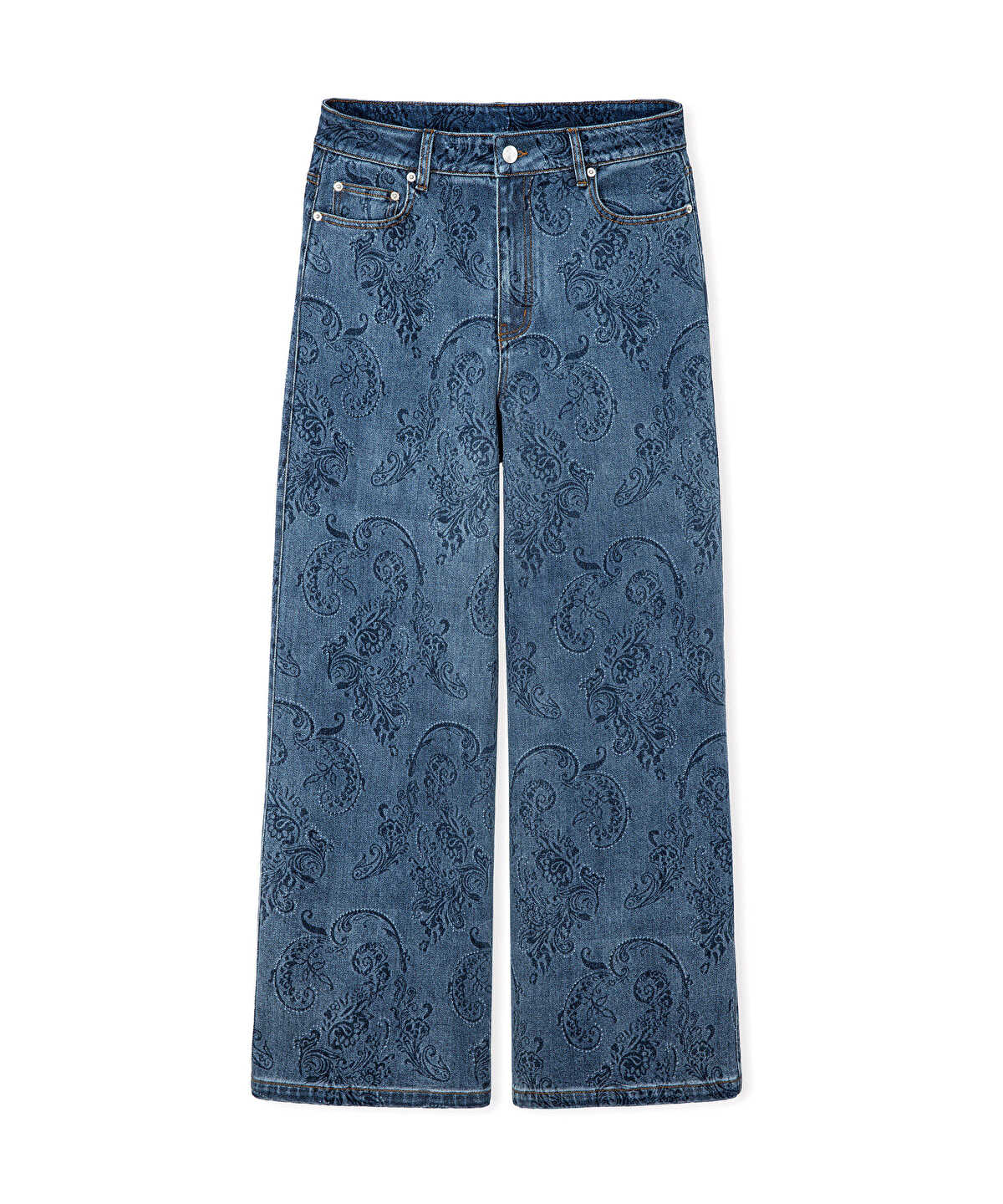 Printed Wide-Leg Jeans