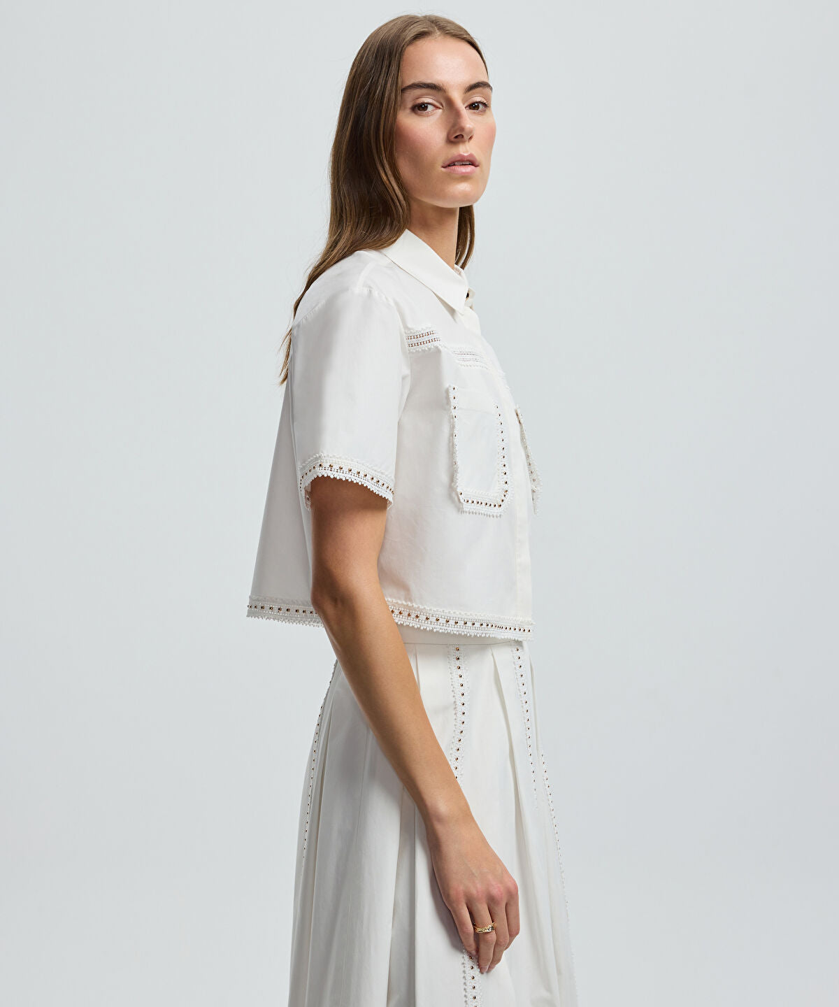 Lace-Trim Poplin Shirt