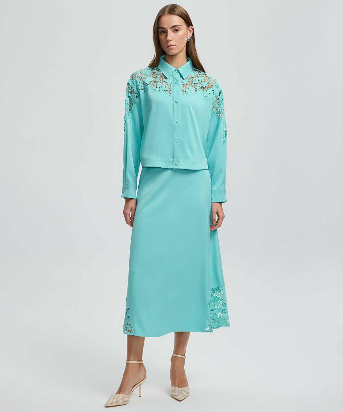 Shirt with Floral Lace Panel