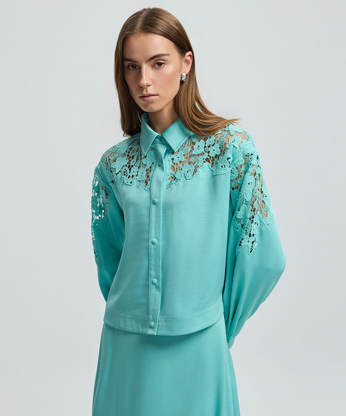 Shirt with Floral Lace Panel