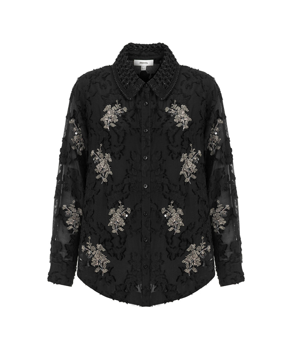 Embellished Knit Collar Shirt