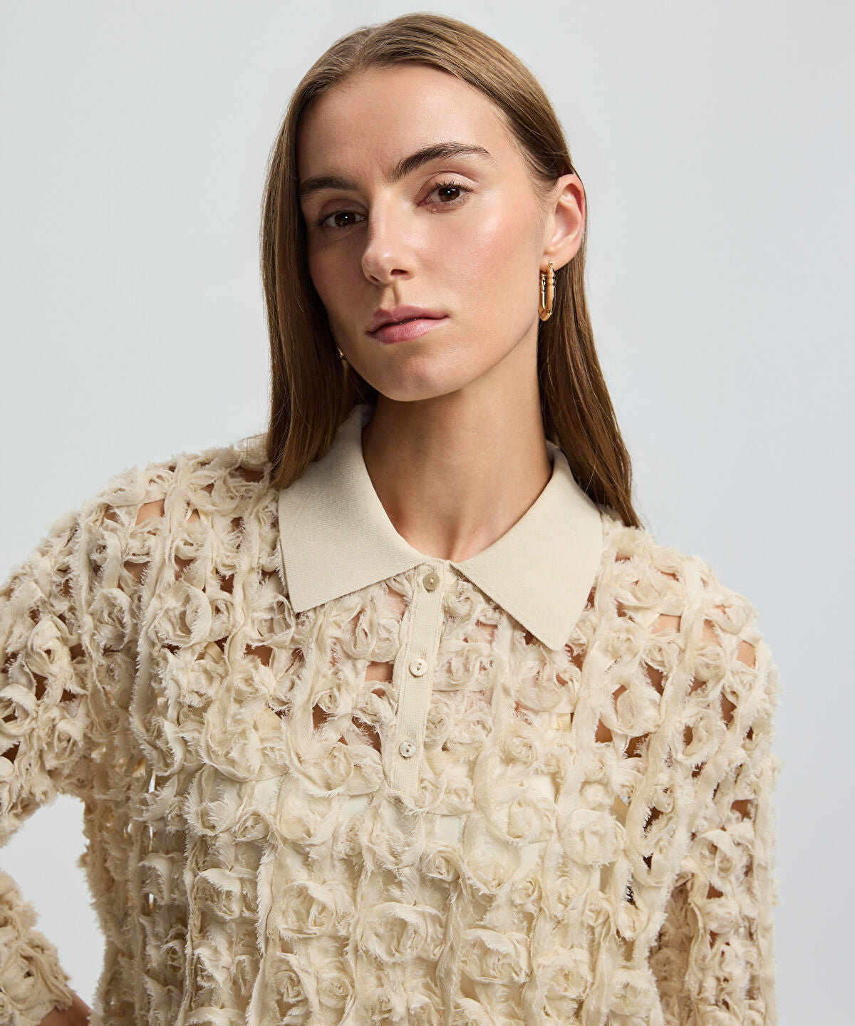 Contrast Collar Textured Shirt