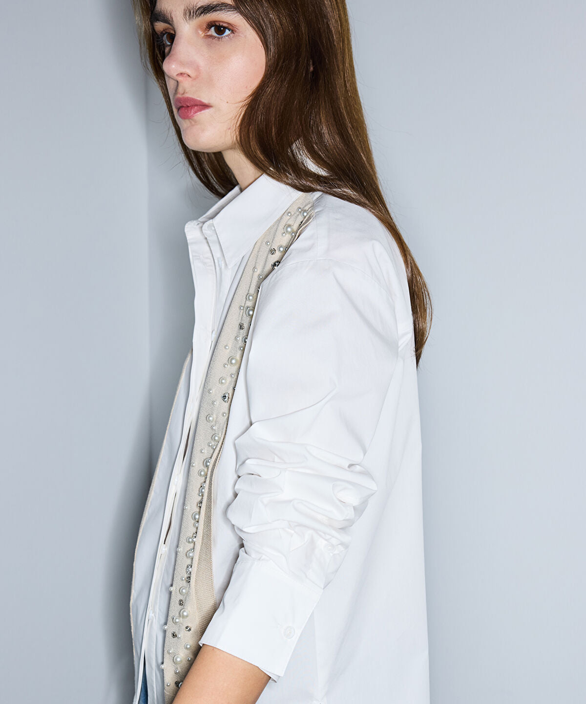 Embellished Mixed Media Shirt