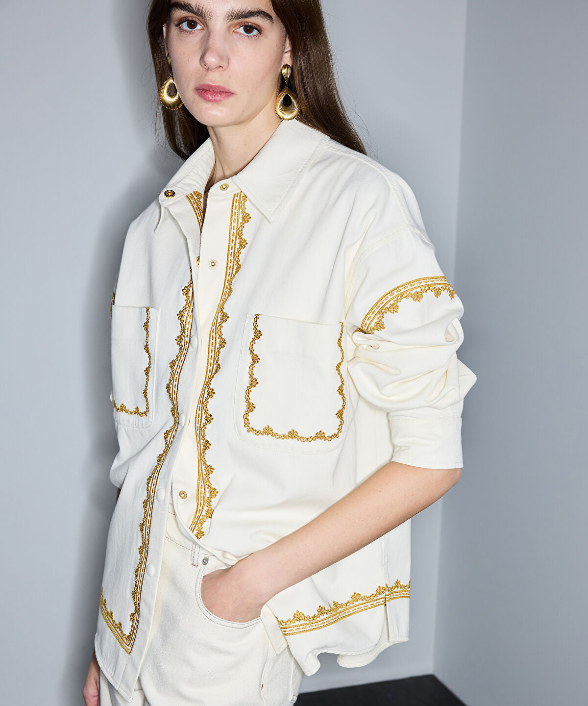 Embroidered Shirt Jacket
