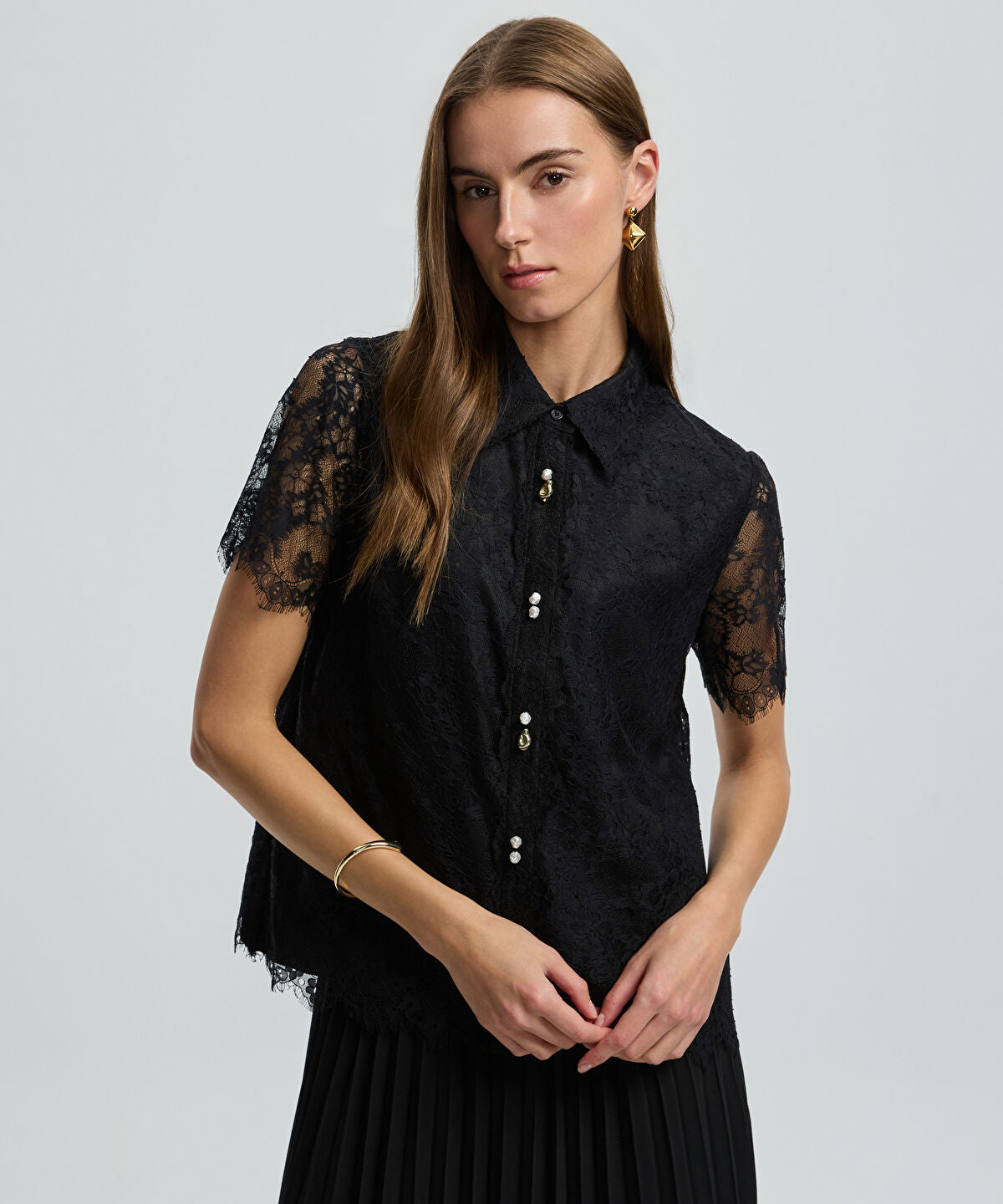 Mixed Button Lace Shirt