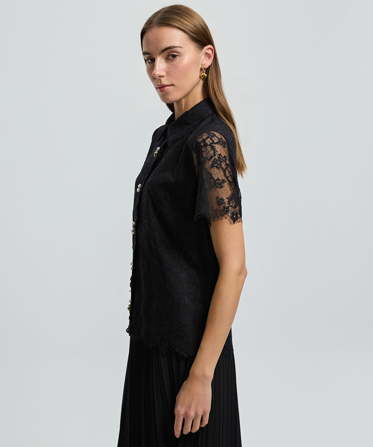Mixed Button Lace Shirt