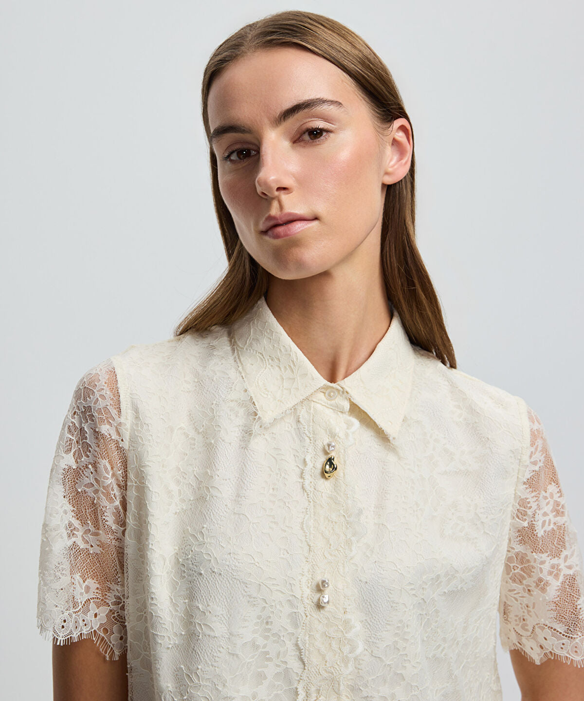 Mixed Button Lace Shirt