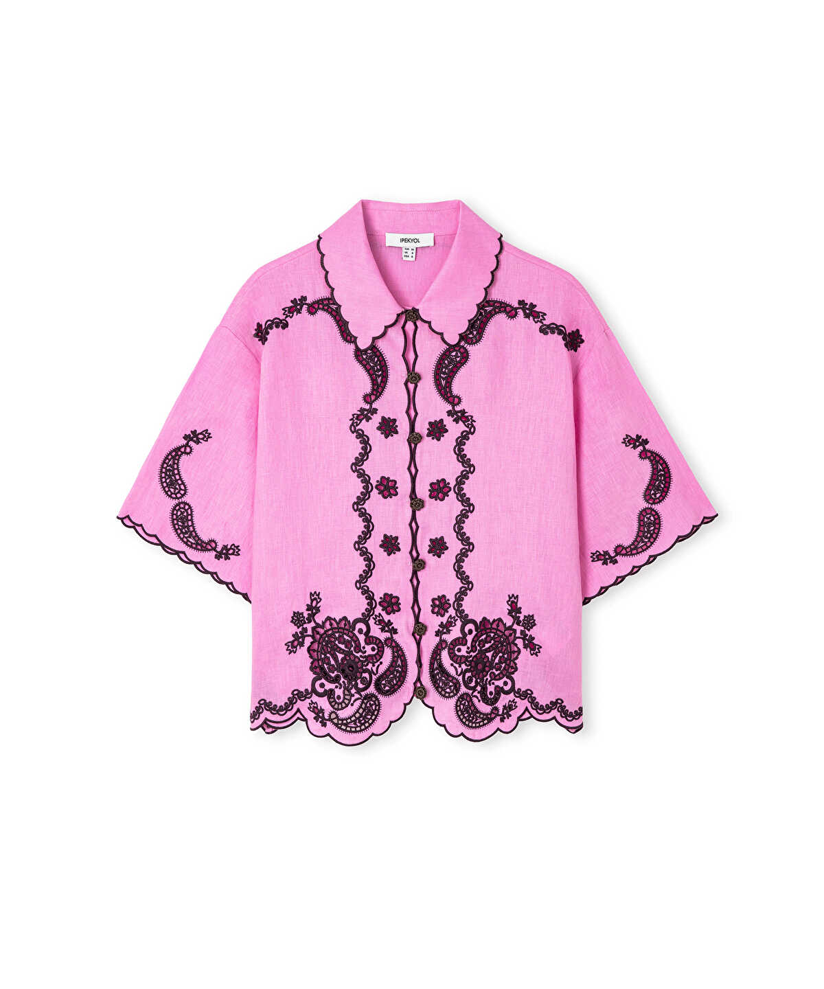 Linen Shirt with Contrast Embroidery