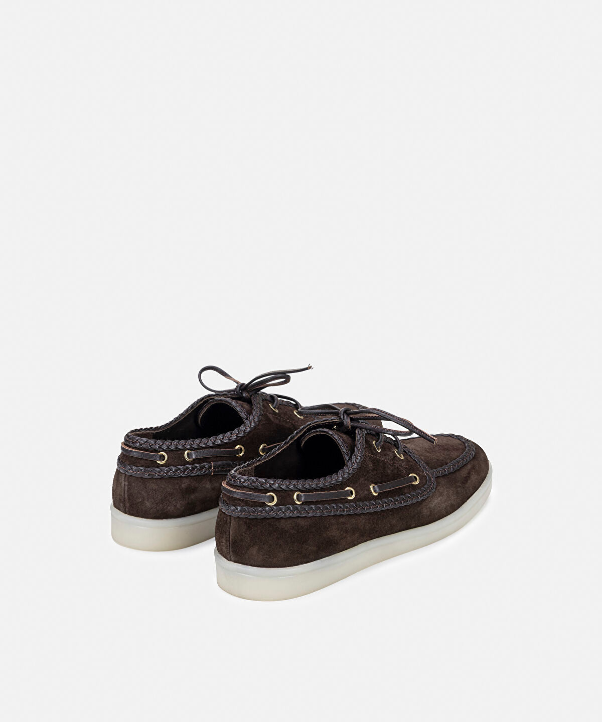 Braided-Trim Suede Boat Shoes
