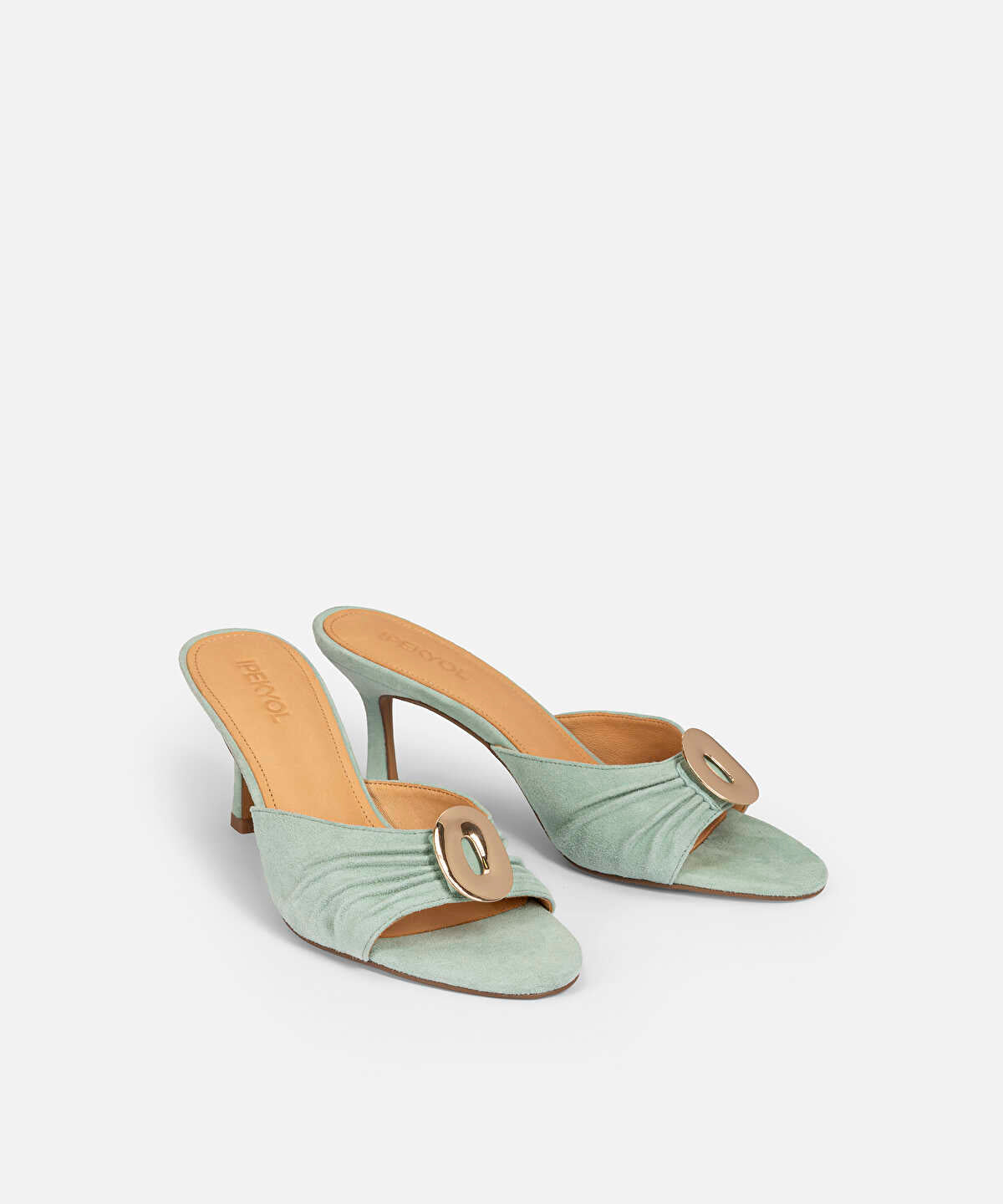 Metal Buckle Leather Mules