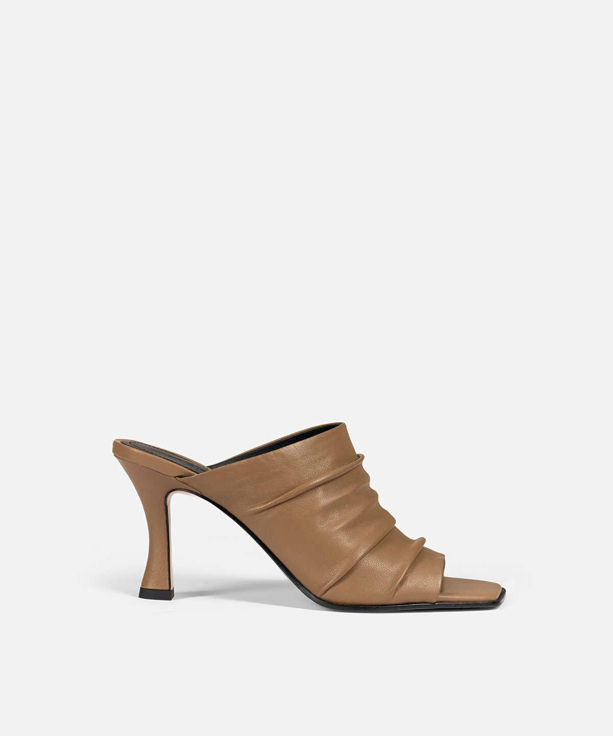 Ruched Leather Heeled Sandals