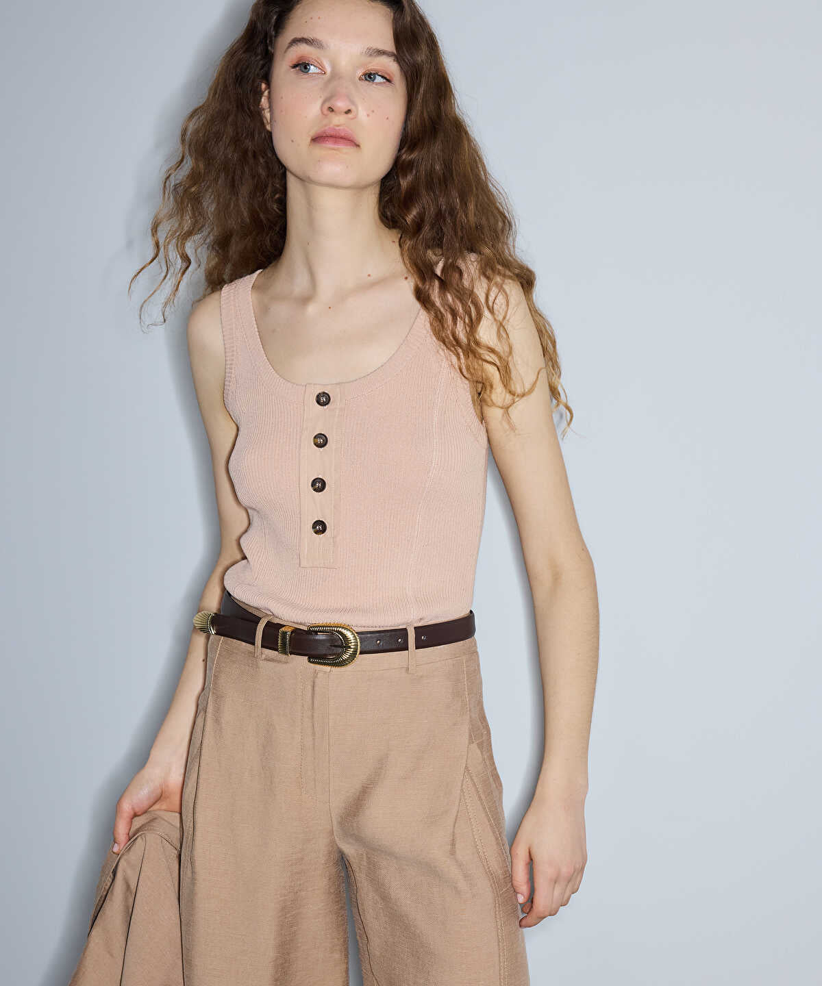Buttoned Knit Tank Top