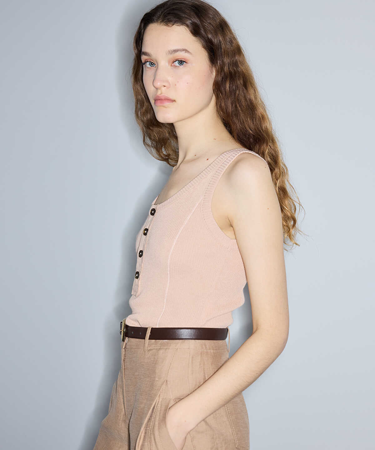 Buttoned Knit Tank Top