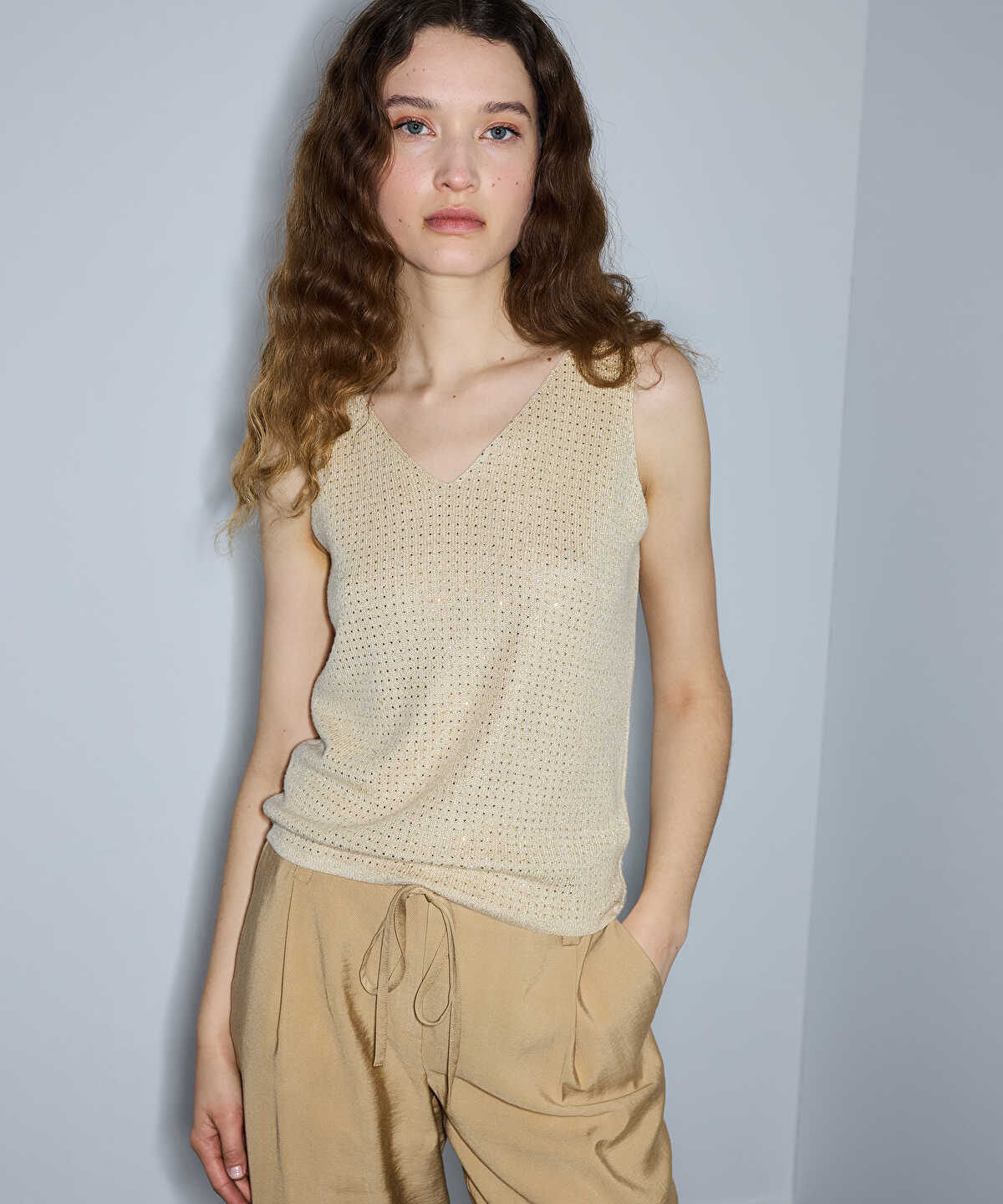 Lurex Knit Top with Rhinestones