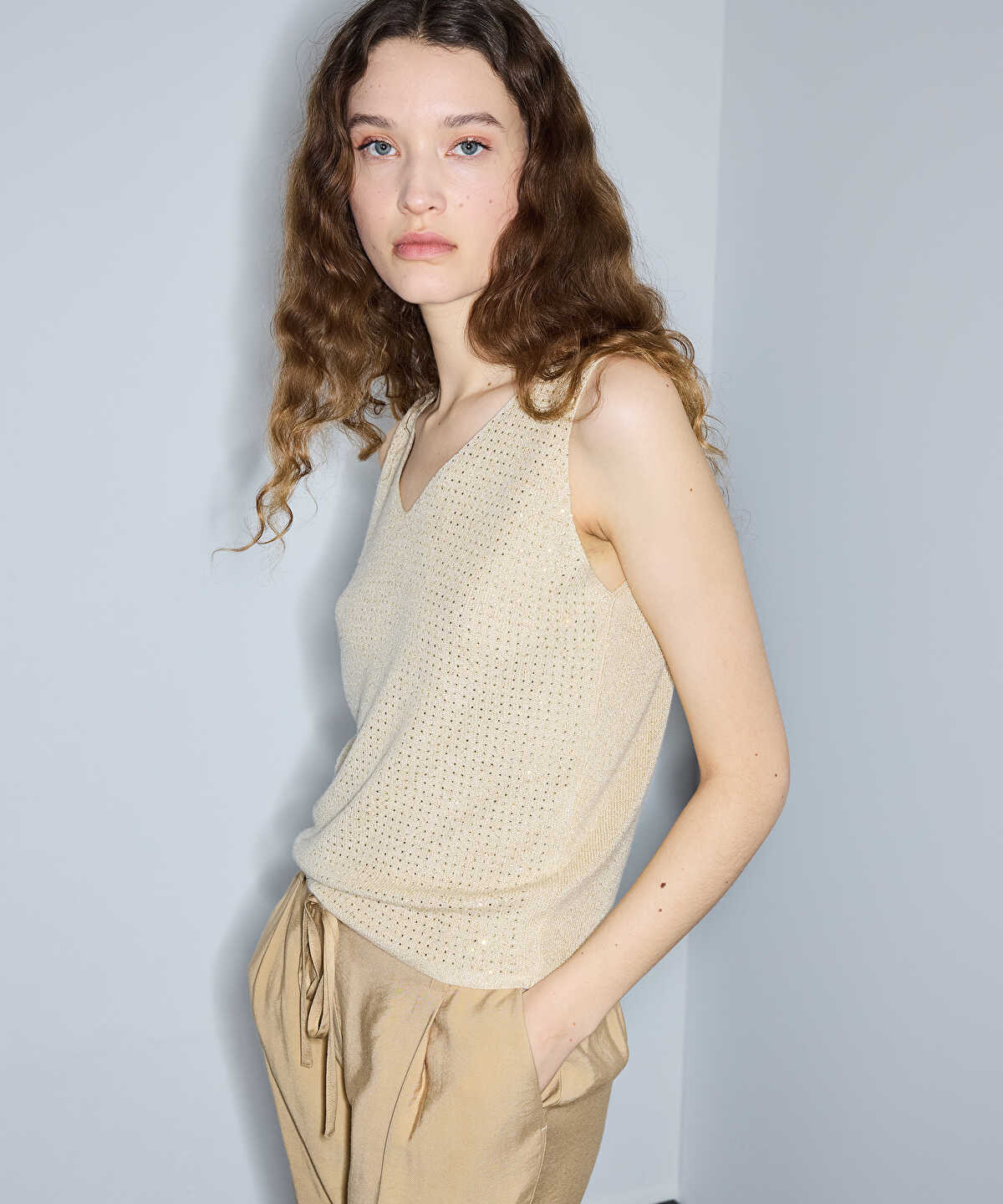 Lurex Knit Top with Rhinestones