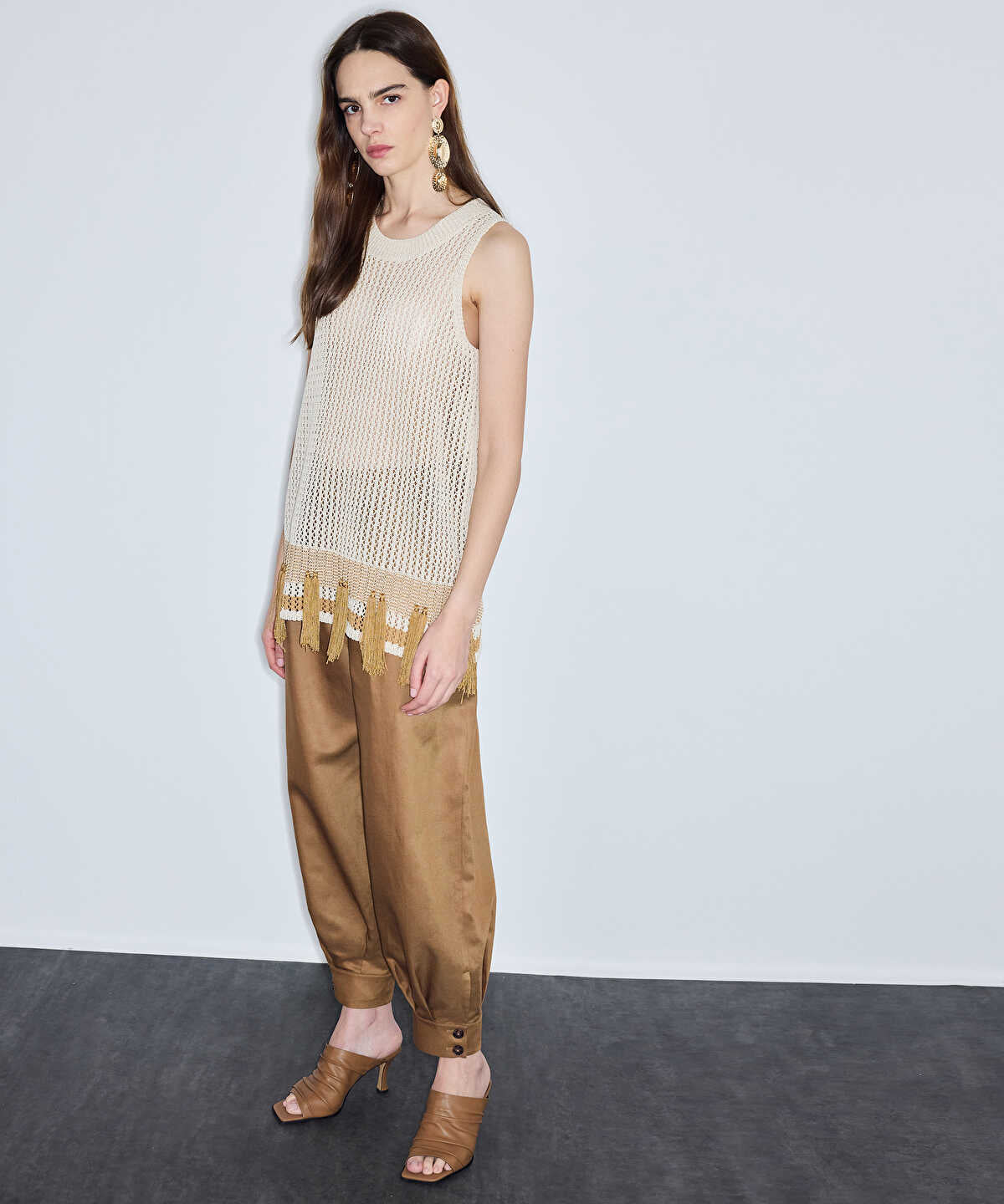Openwork Knit Top with Fringes