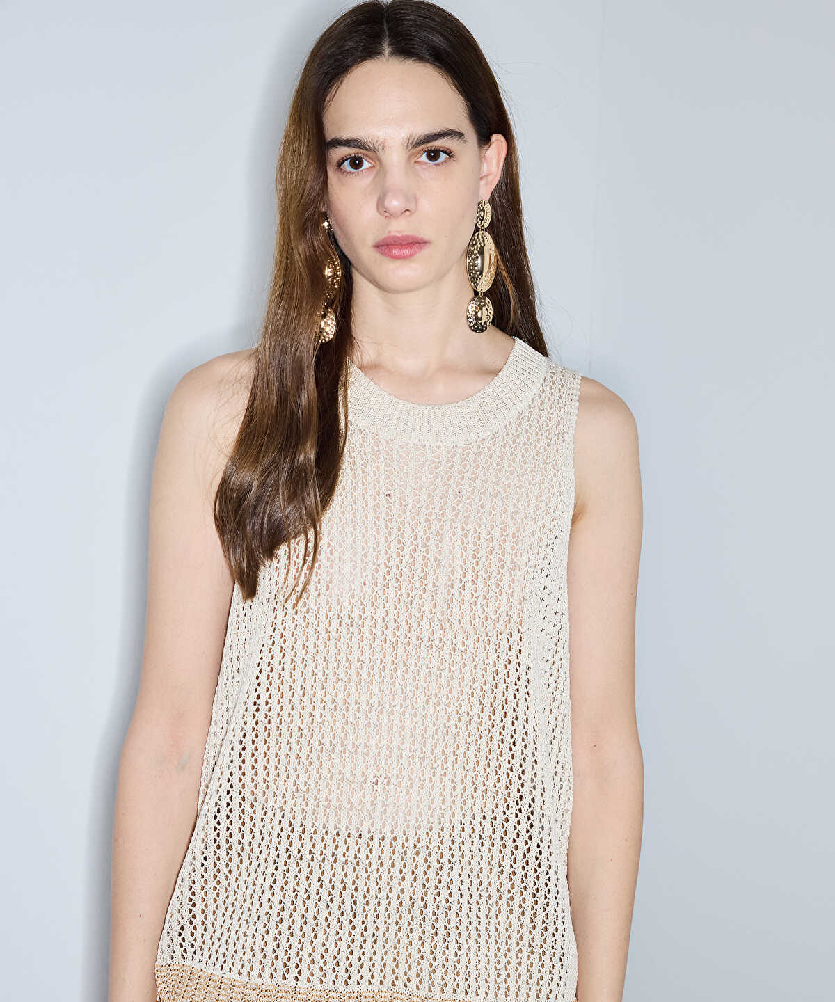 Openwork Knit Top with Fringes