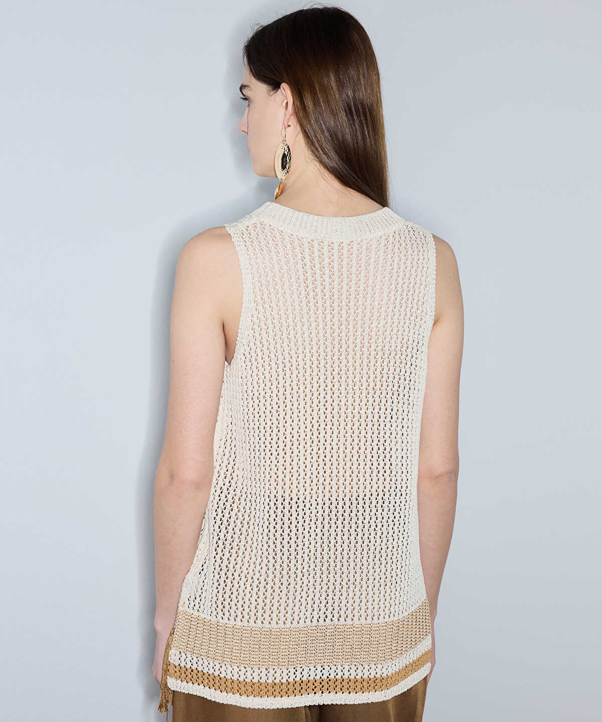 Openwork Knit Top with Fringes