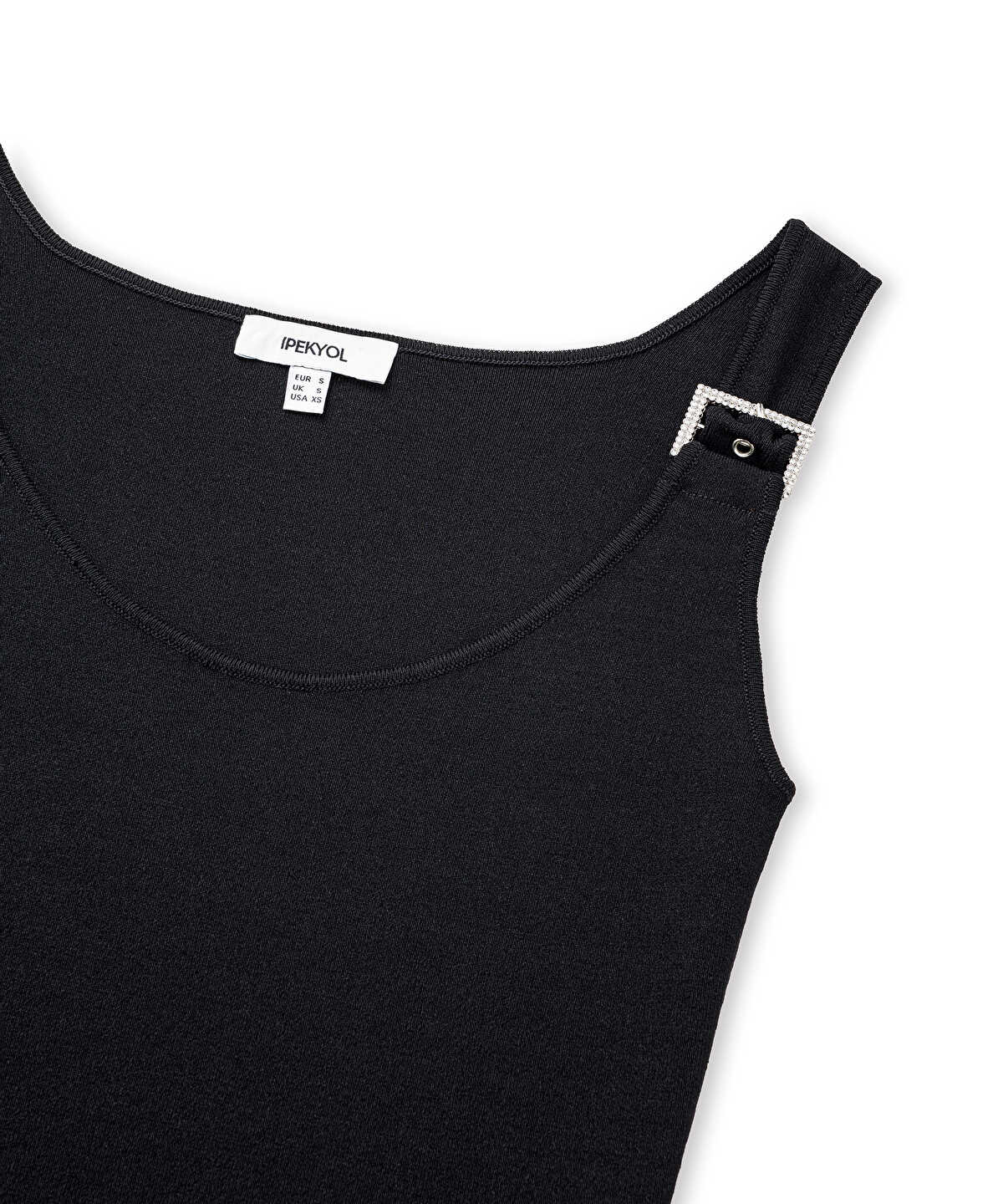 Knit Top with Rhinestone Buckles