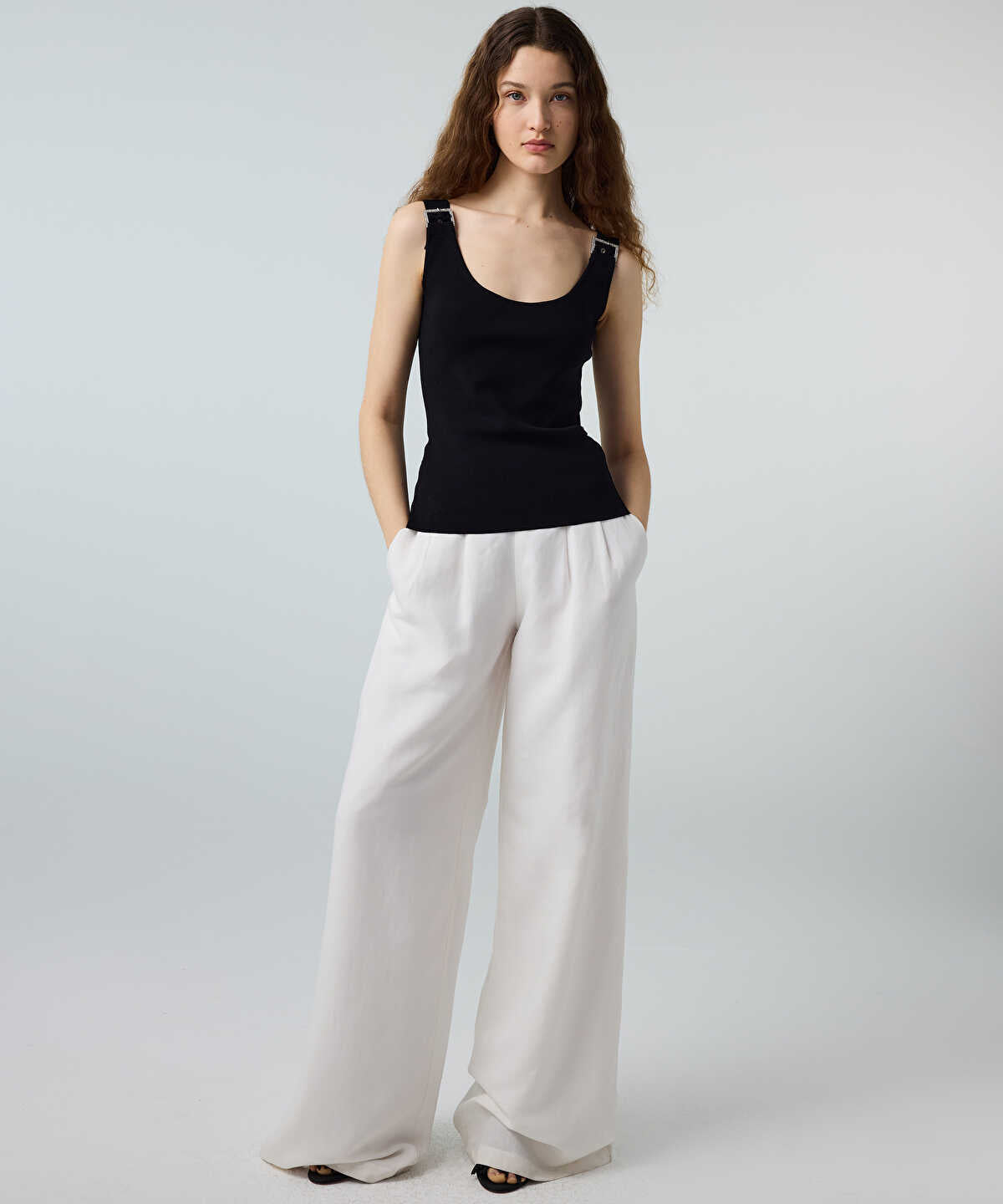 Knit Top with Rhinestone Buckles