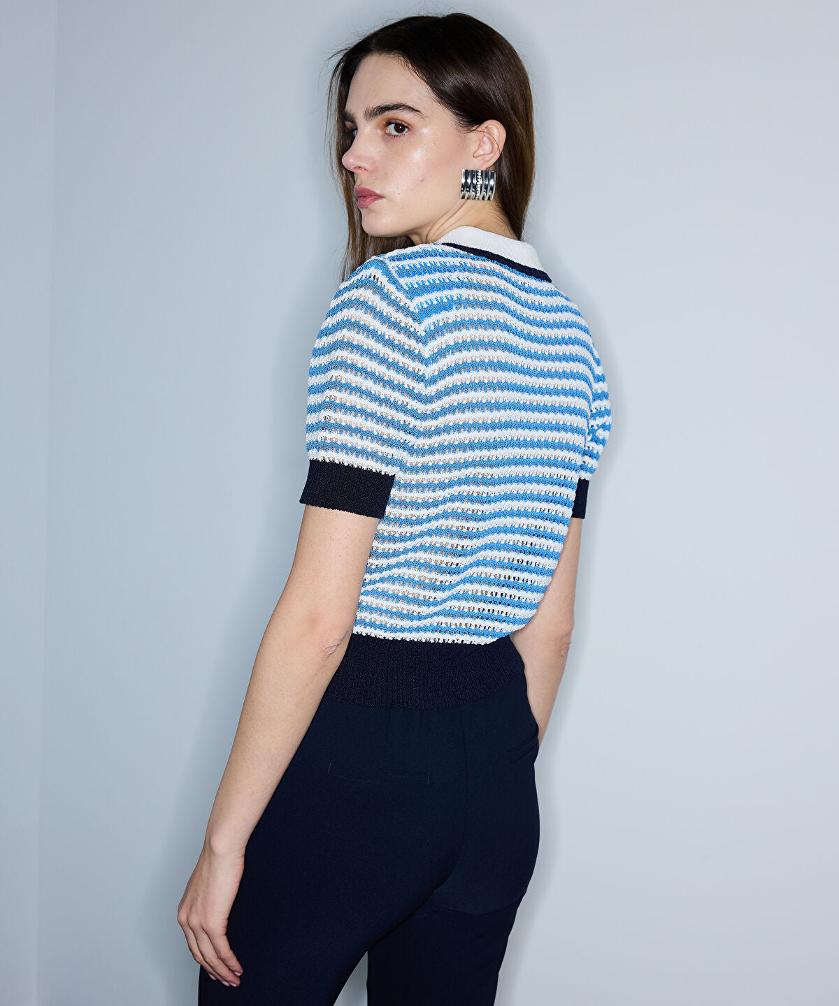 Openwork Knit Top with Crochet Applique