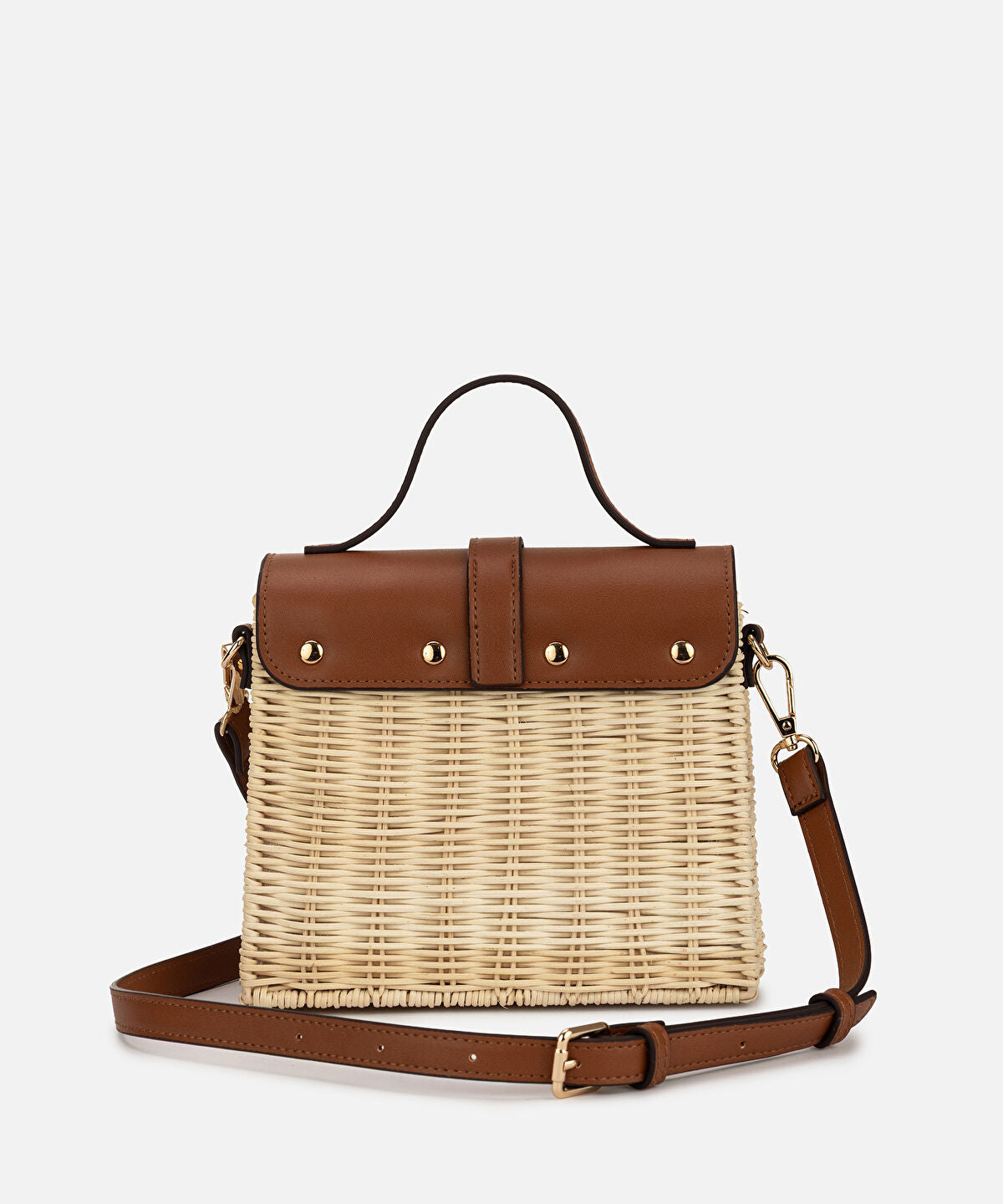 Contrast Flap Rattan Bag