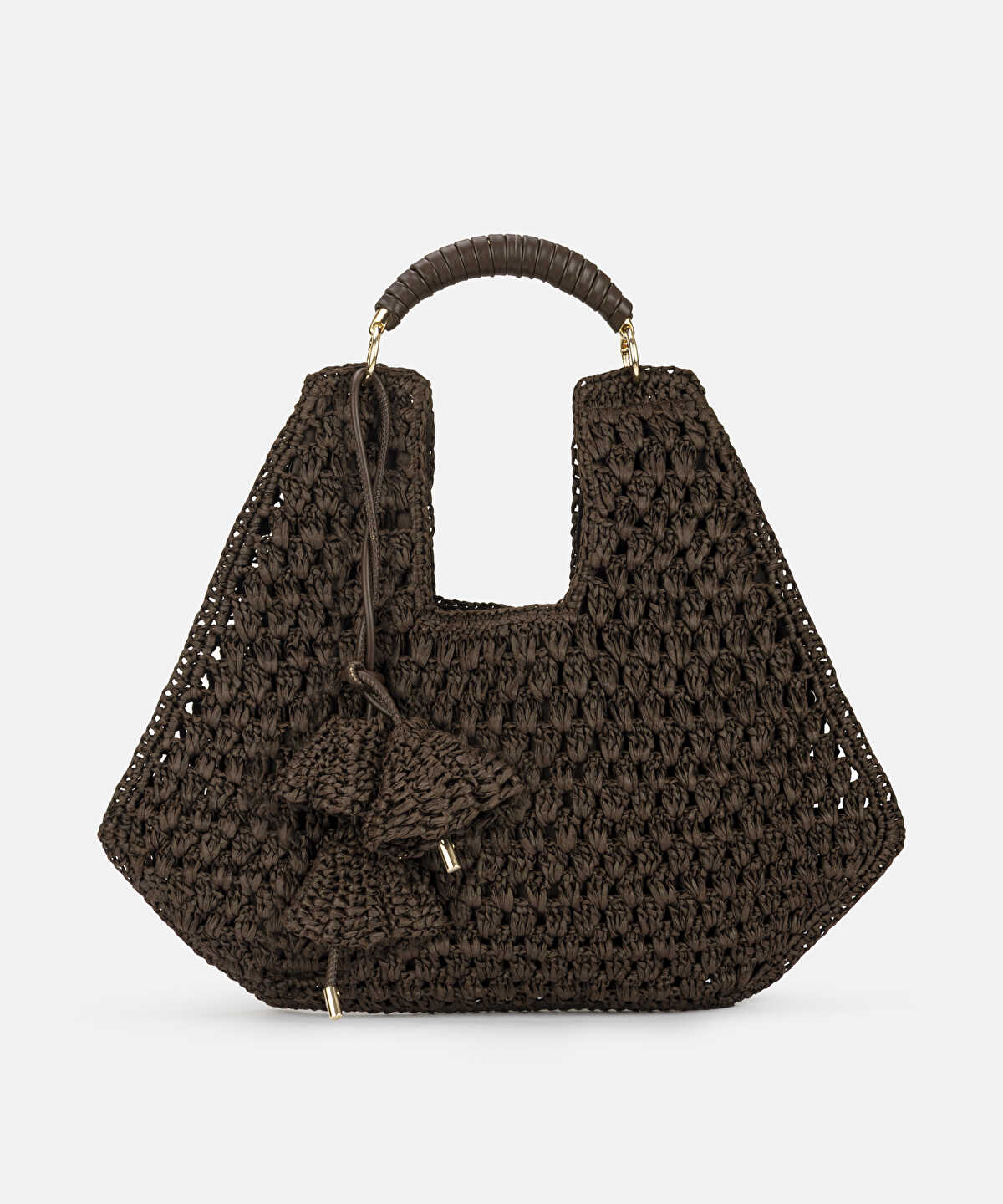 Contrast Handle Straw Effect Bag